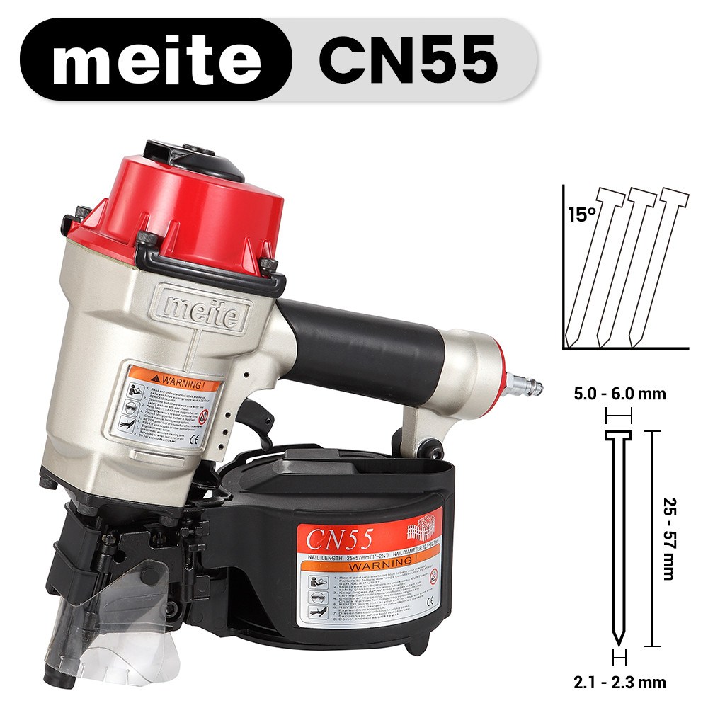 meite Pneumatic Coil Nail Gun CN55, Drives 15 Degree 1" to 2-1/4" Coil Nails