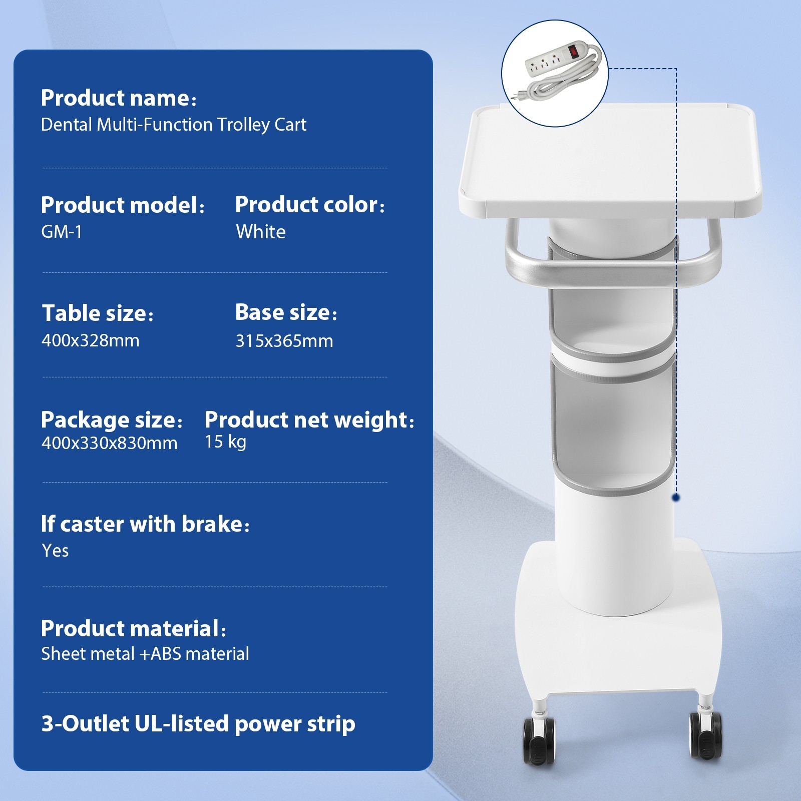 JMU Dental Multi-Function Trolley Cart with 360° Lockable Wheels for Implant