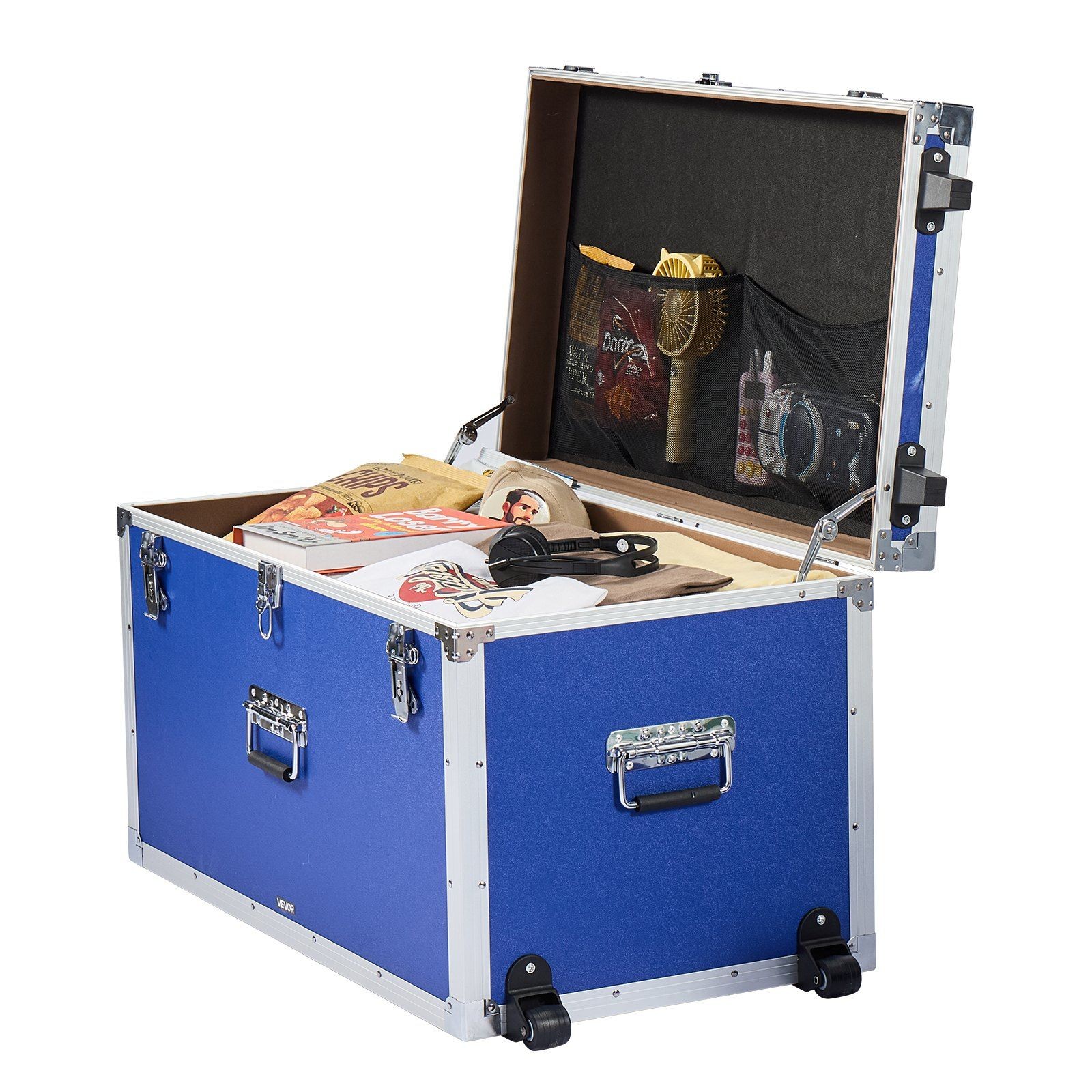 Dual-Size Metal-Trimmed Trunks: 32"+24", EVA-Lined, Casters, 3 Handles, Blue