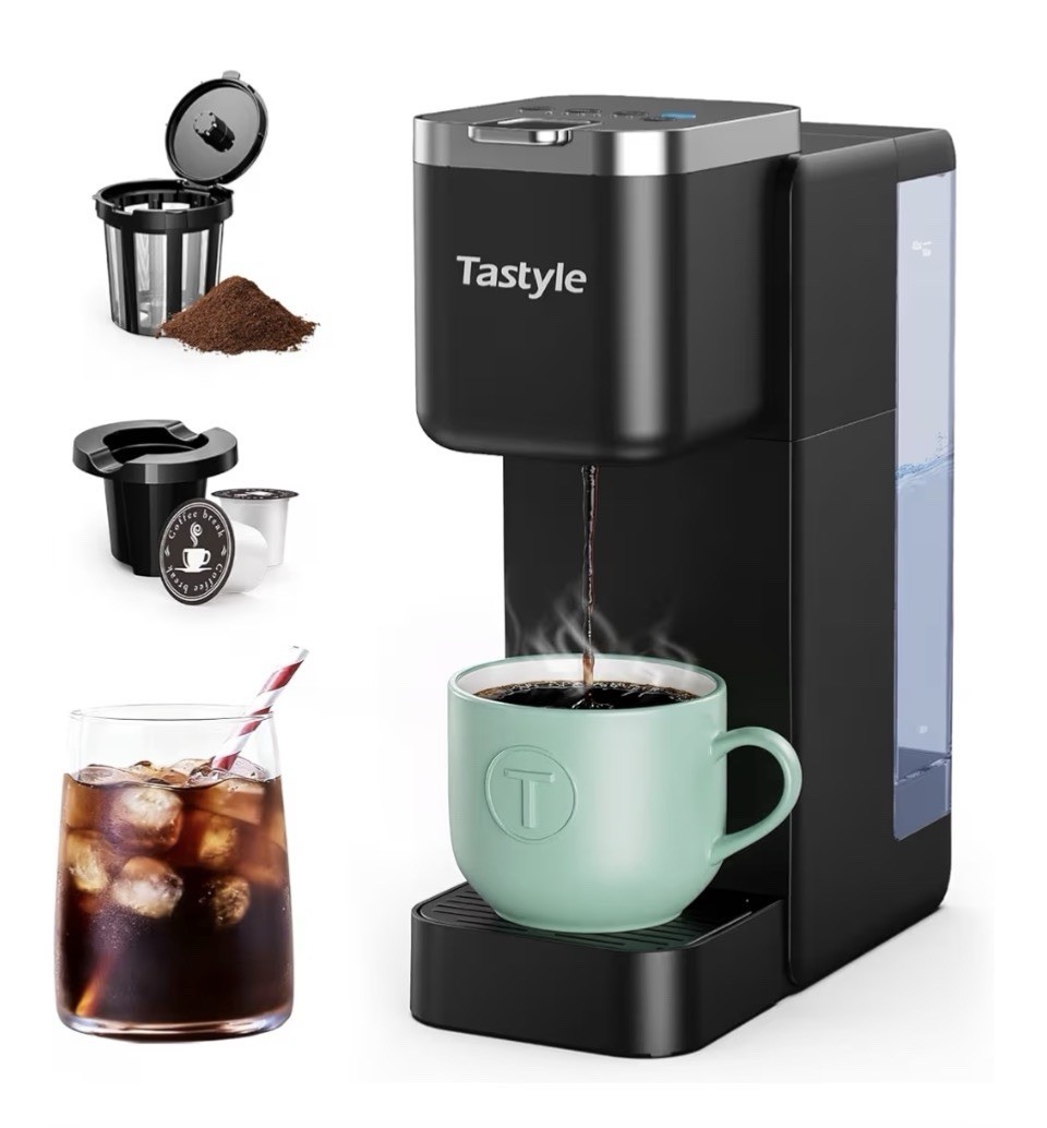 Tastyle Single Serve Coffee Maker K Cup & Grounds Iced/Hot 40oz Black