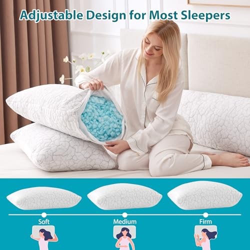 Cooling Pillows for Sleeping Pack, Adjustable Shredded Memory Foam Queen 2