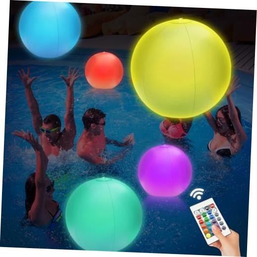 4 Pack 16" LED Light Up Beach Ball, Glow-in-the-Dark Inflatable Pool Toys |