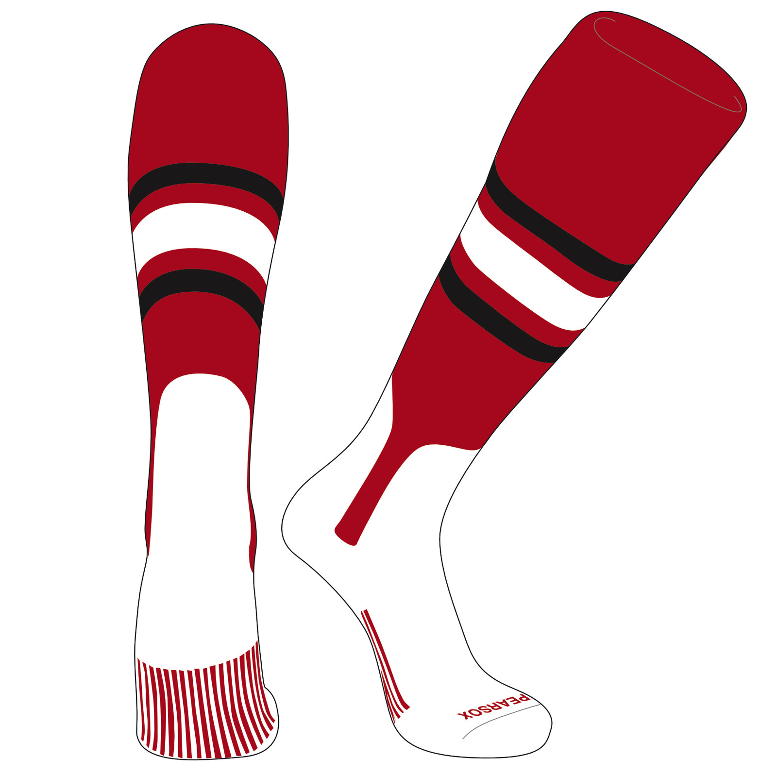 PEAR SOX OTC Baseball Softball Stirrup Socks (B, 7in) Red, Black, White