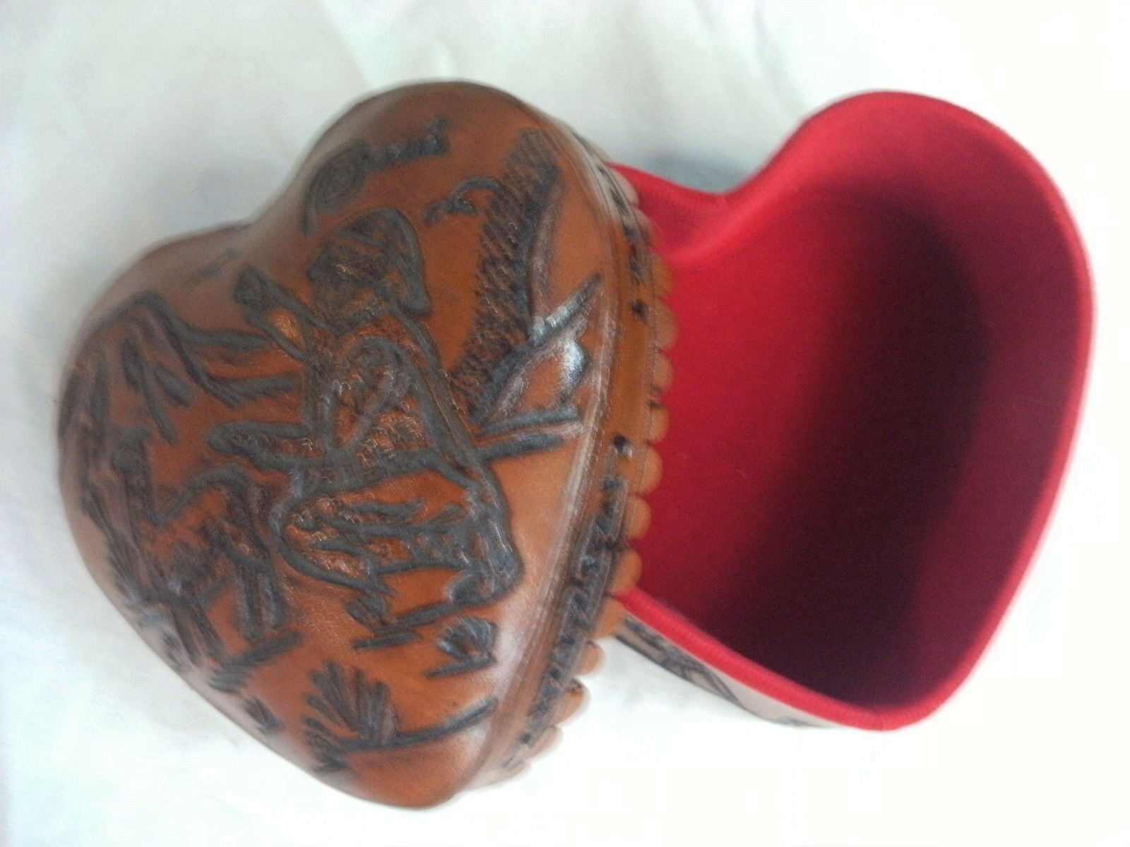 Peruvian Leather Heart shaped Box with Red Lining