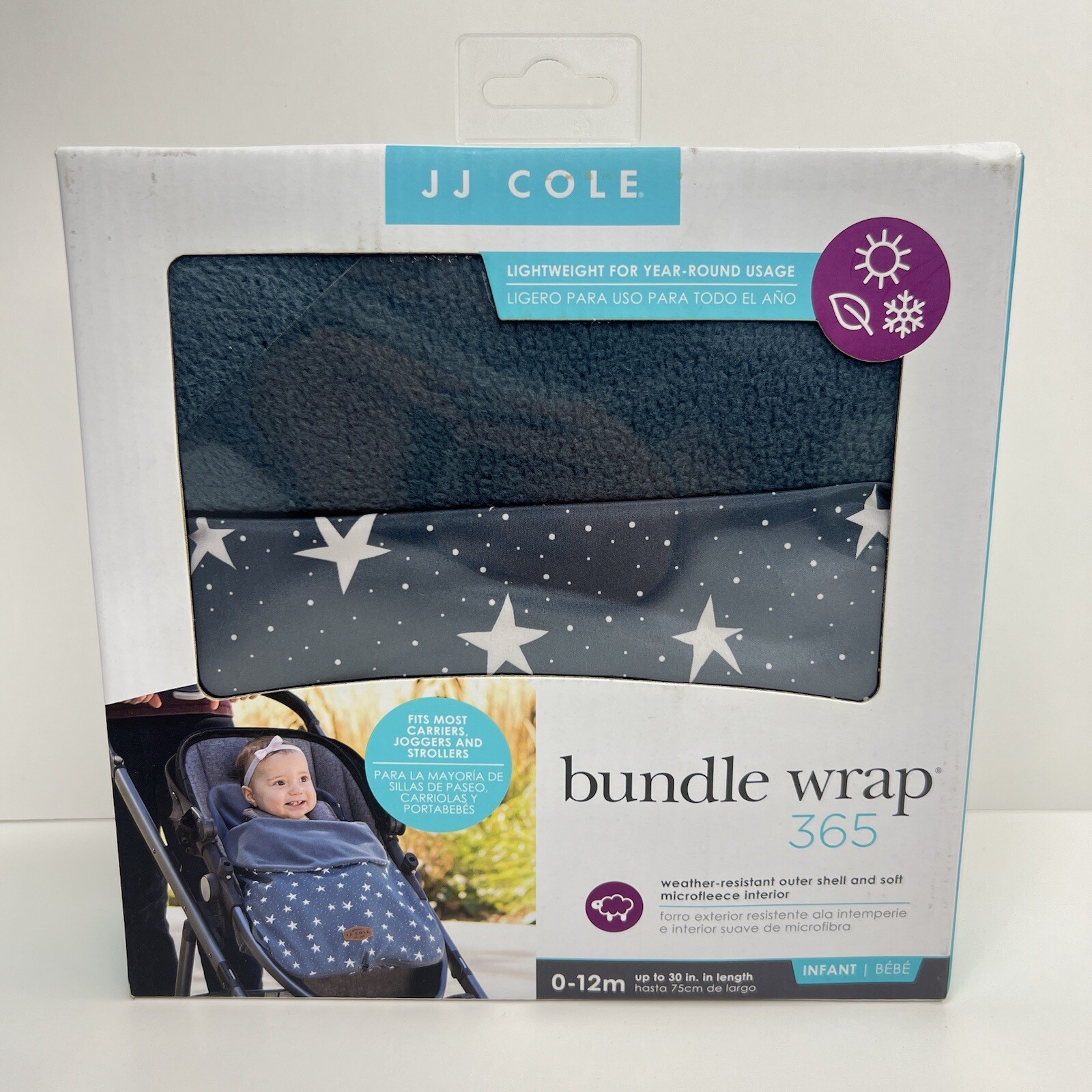 Stroller Bundle Wrap Lightweight JJ Cole Blue Gray White Stars 0-12 Months NEW