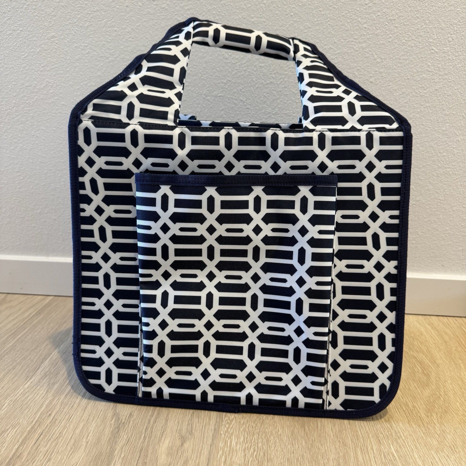 Craft Hobby Bag Sturdy Handles EUC Pockets Zippers Blue White Structured Bottom