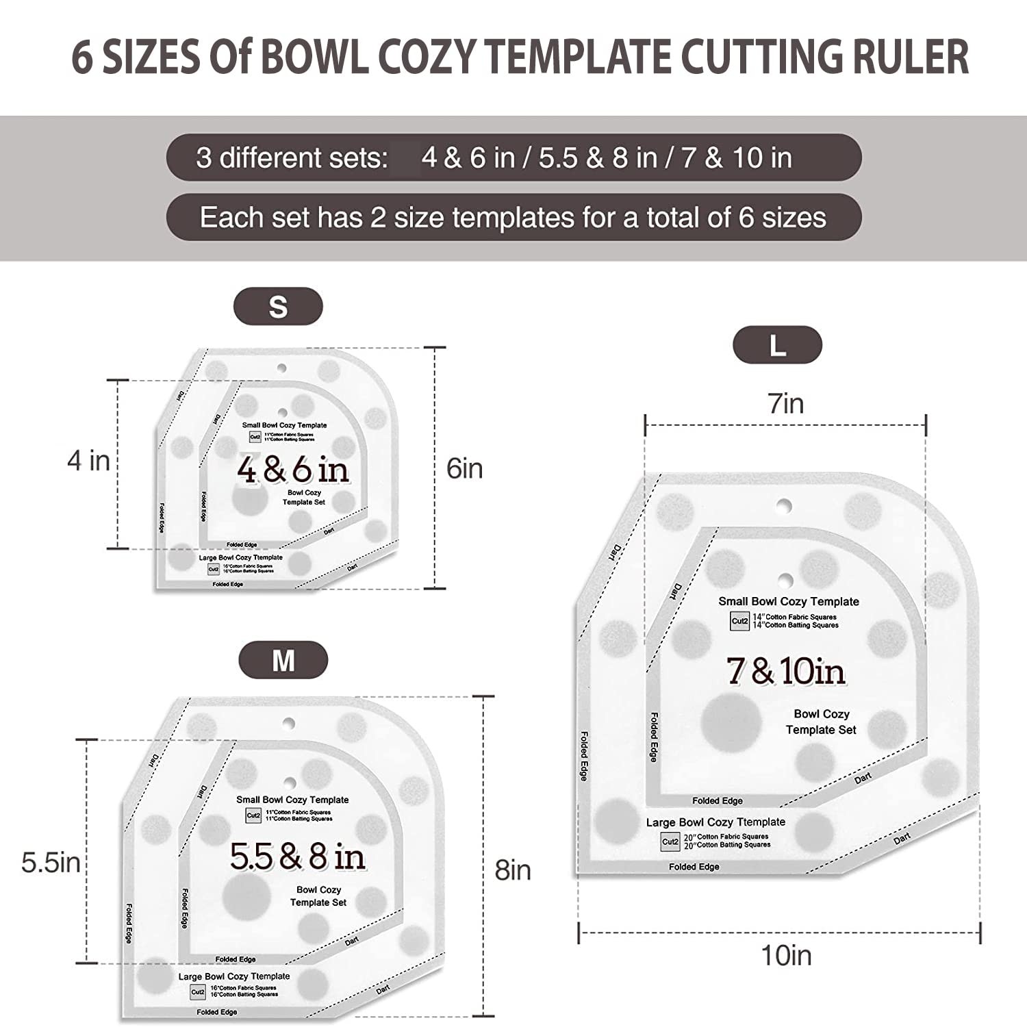 Bowl Cozy Template 3 Sizes, Bowl Cozy Pattern Template Cutting Ruler Set with...
