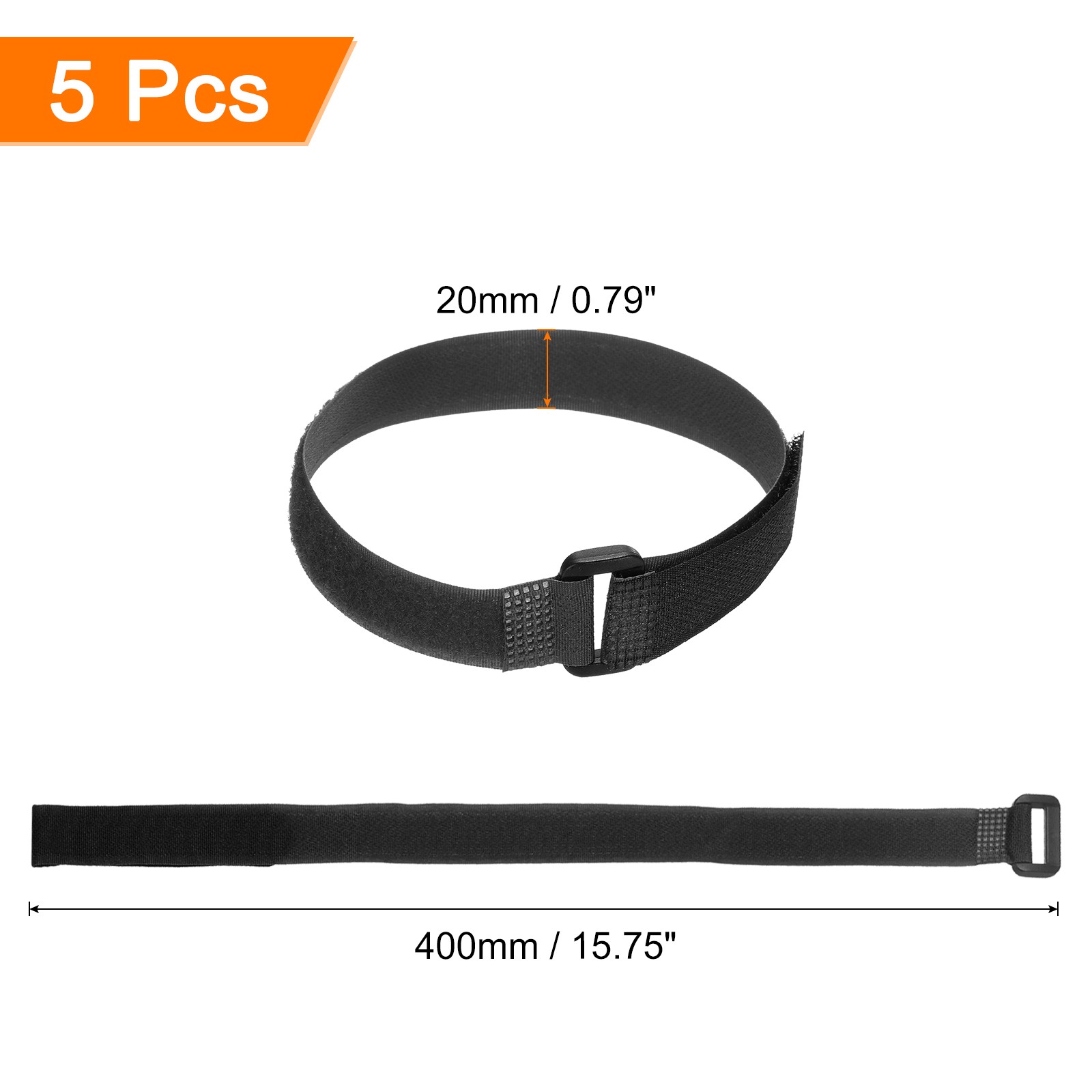 5 Pcs Battery Tie Down Straps,0.8x16" Black Nylon Hold Down Hook Loop Strap