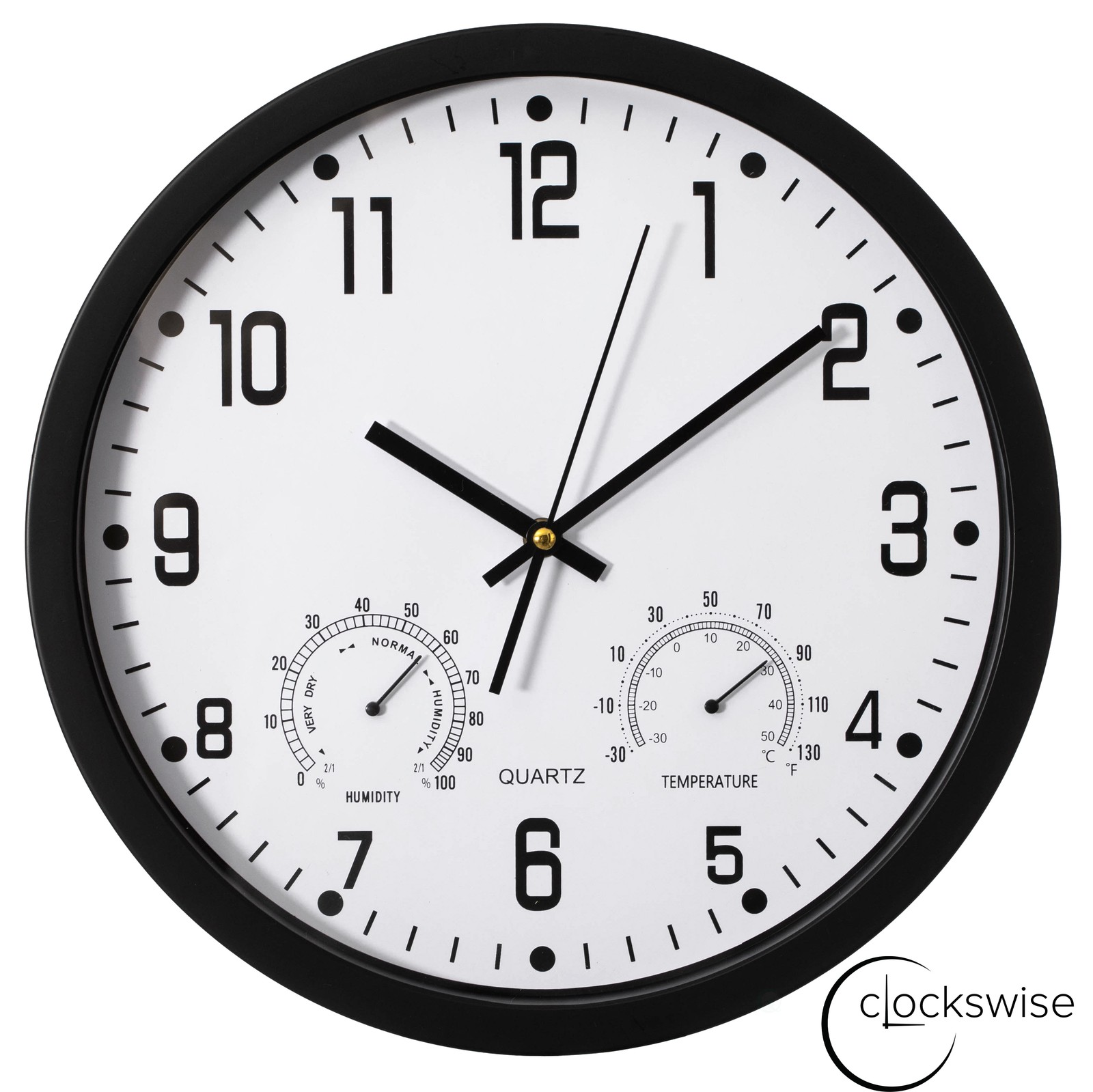 New Clockswise Non-Ticking Quartz Wall Clock with Thermometer & Hygrometer