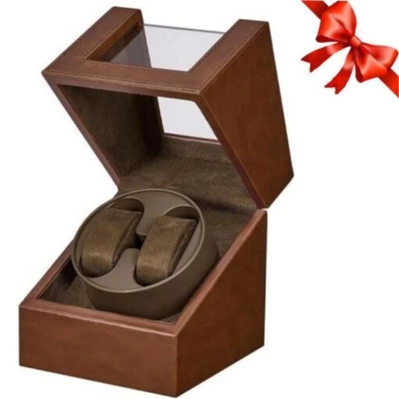 Automatic Rotation Double Watch Winder Box Leather Storage Display Case Gift
