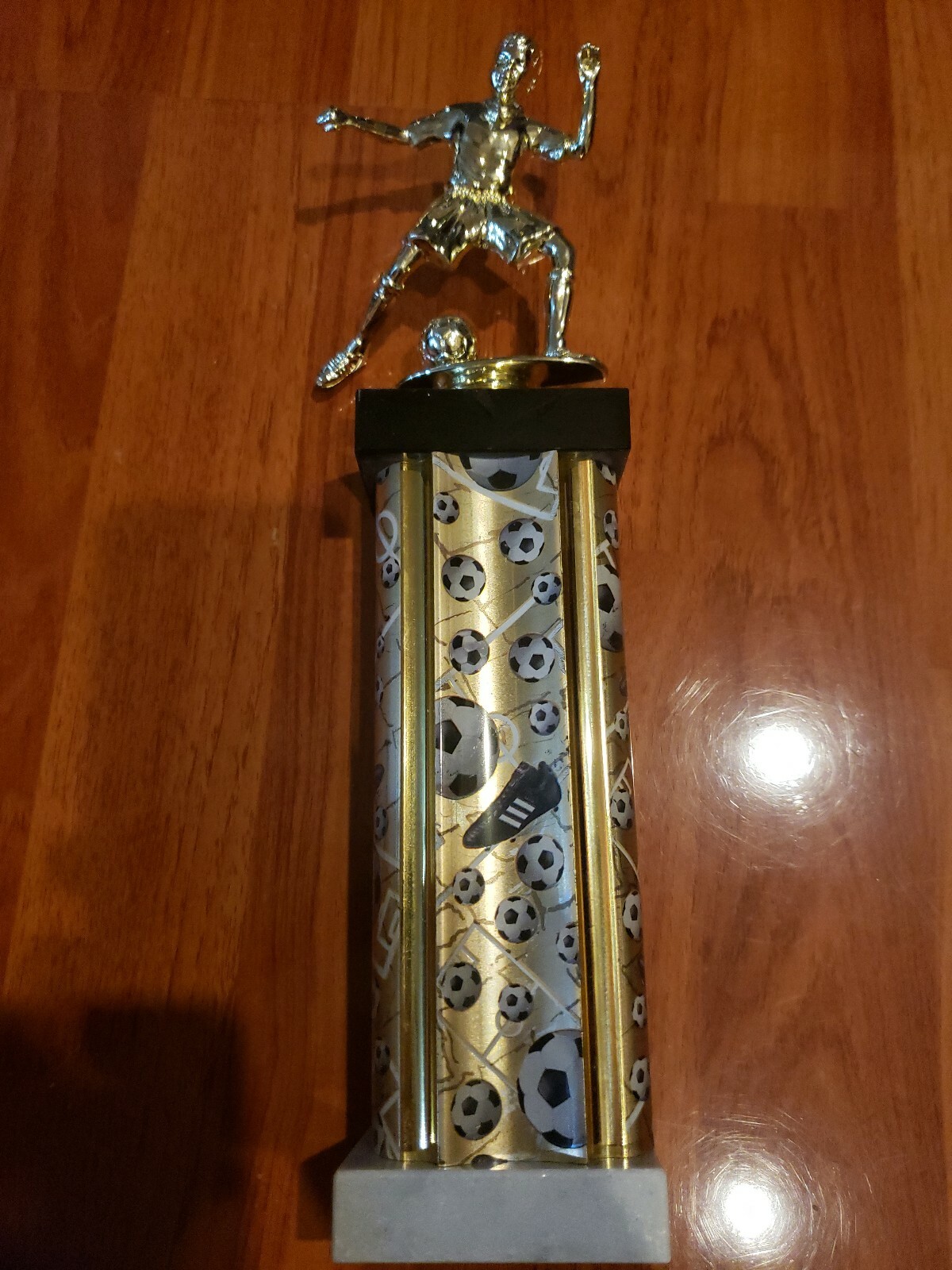 Soccer  Player Trophy Read to Kick Ball, no name plate, 13.5 inch, used