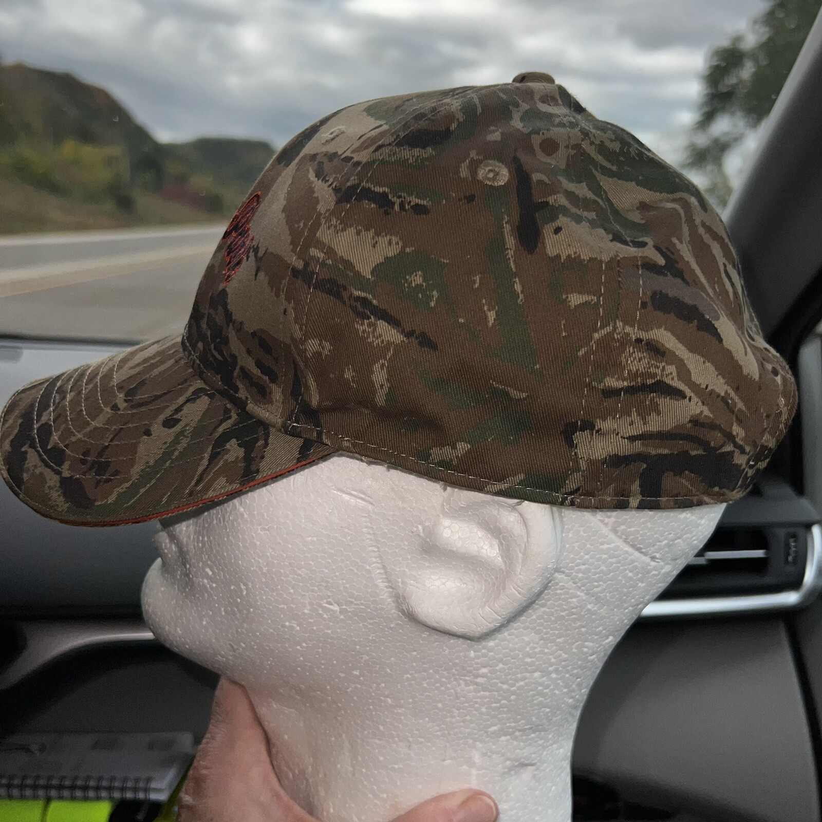 Jellystone Orange Letters w Black Outline on Camouflage Hat Cap Hook Loop EUC