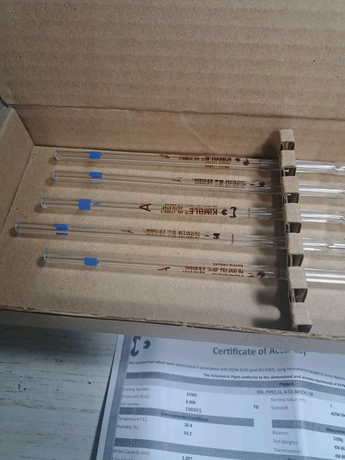 Volumetric Pipette Class A, LG-9350-101 Color-Coded, 1mL 5 Pack