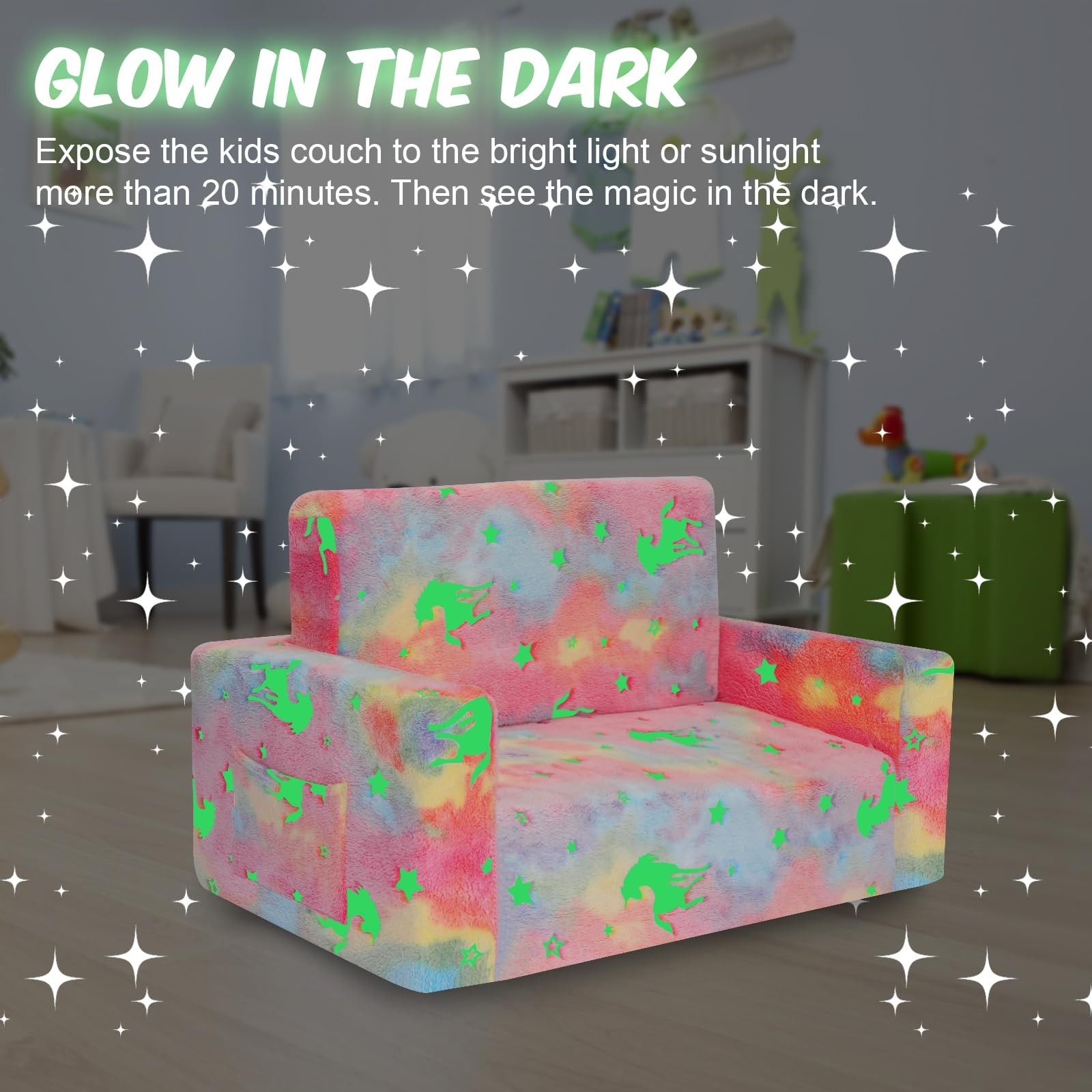 SLIGUY Kids Couch, Fold Out Kids Sofa Chair, Toddler Convertible Sofa to Loun...