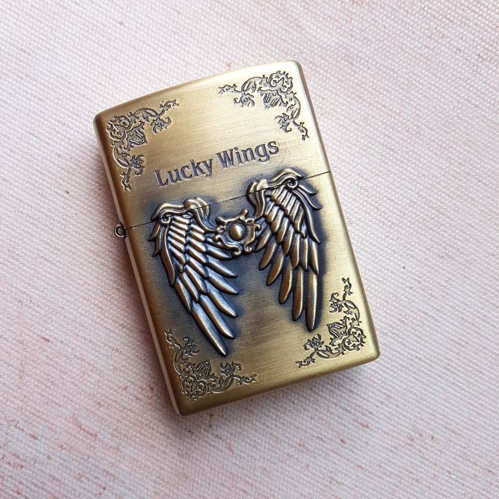 Lucky Wings Vintage Lighter Zipper stylish Windproof Torch Cigar Lighter Retro
