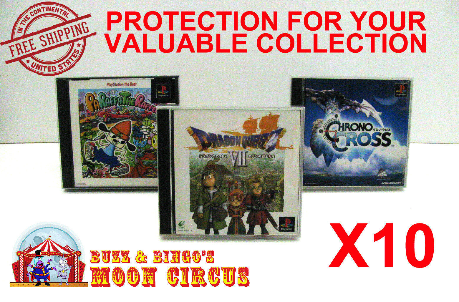 10x SONY PS1 JAPAN OVERSIZED IMPORT CIB - CLEAR PROTECTIVE BOX PROTECTOR SLEEVE