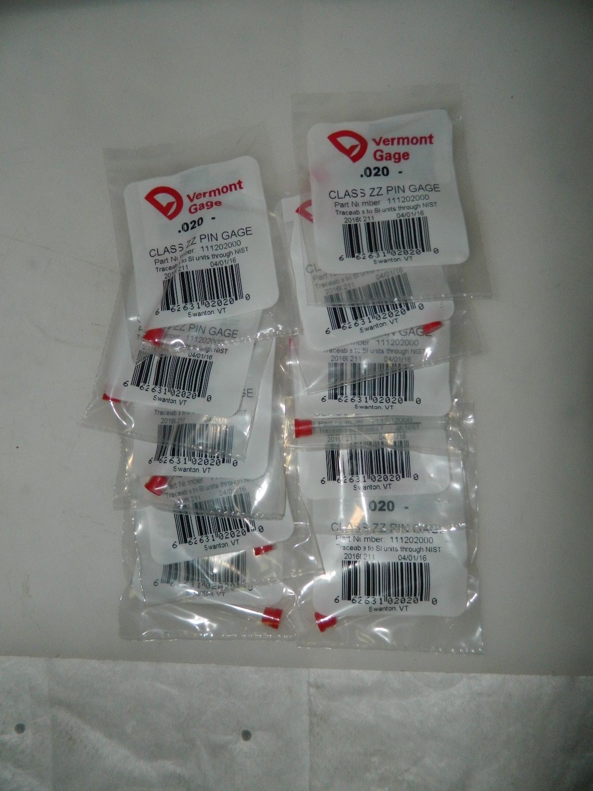 Vermont Gage 0.02" Diameter Class ZZ Minus Plug and Pin Gage 10 Pack 111202