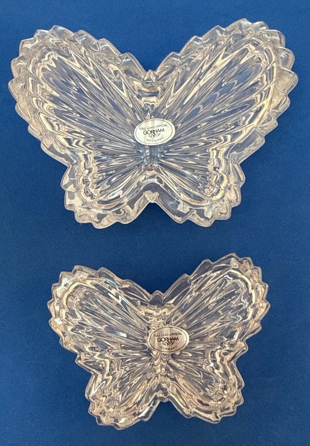 Two Gorham Crystal Butterfly Boxes  3 1/2” & 4 1/2” -  Original Boxes/sticker