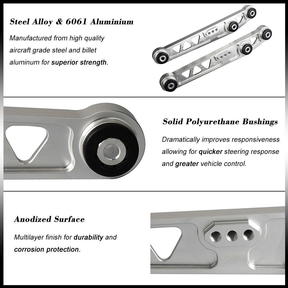 Silver Rear Lower Control Arm + Subframe Brace +Tie Bar for Honda Civic EG 92-95