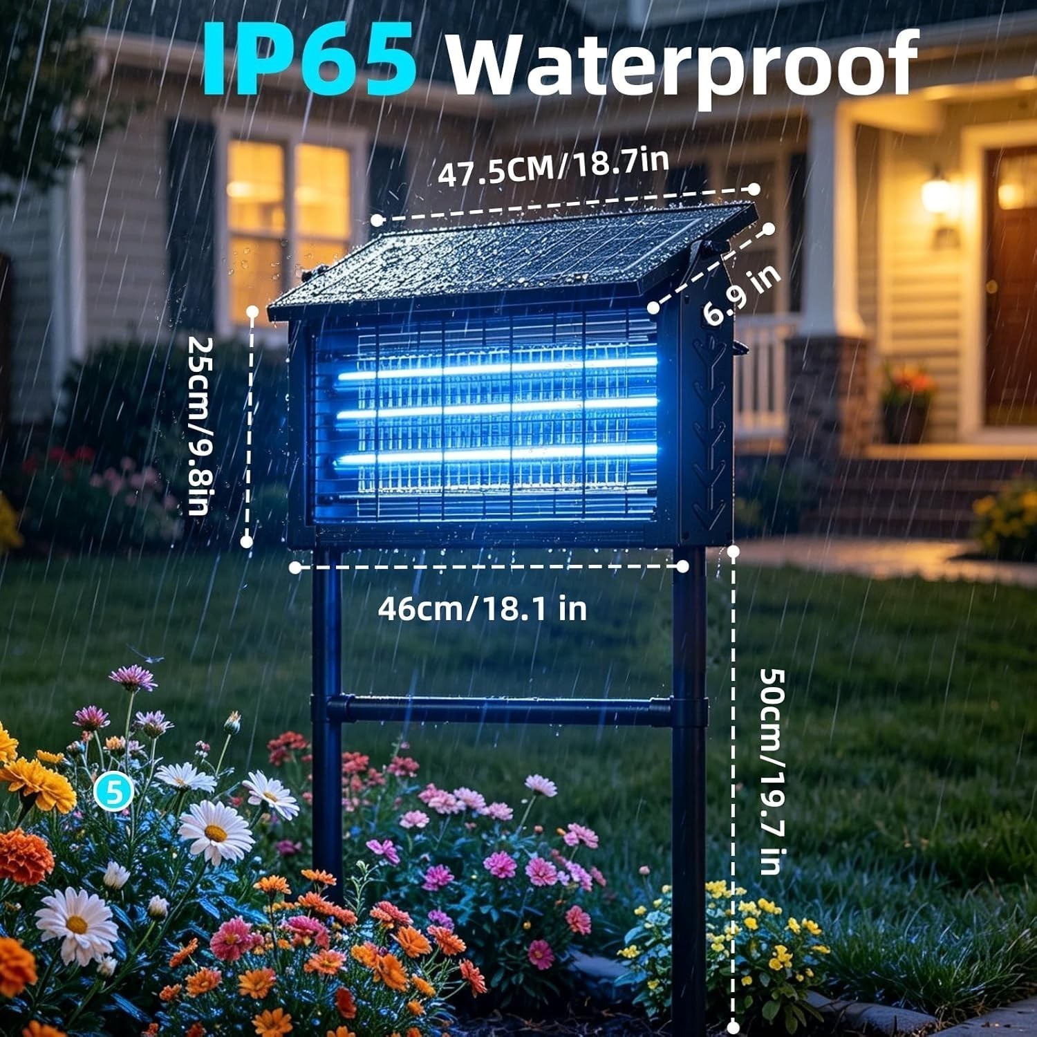 Upgraded Solar Bug Zapper Outdoor Mosquito Zapper 4500V Waterproof Rechargeable