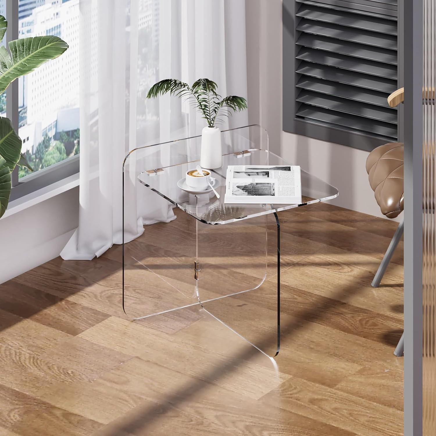 Acrylic Side Table, End Table Clear Modern Bedside Table for Bedroom Living Room