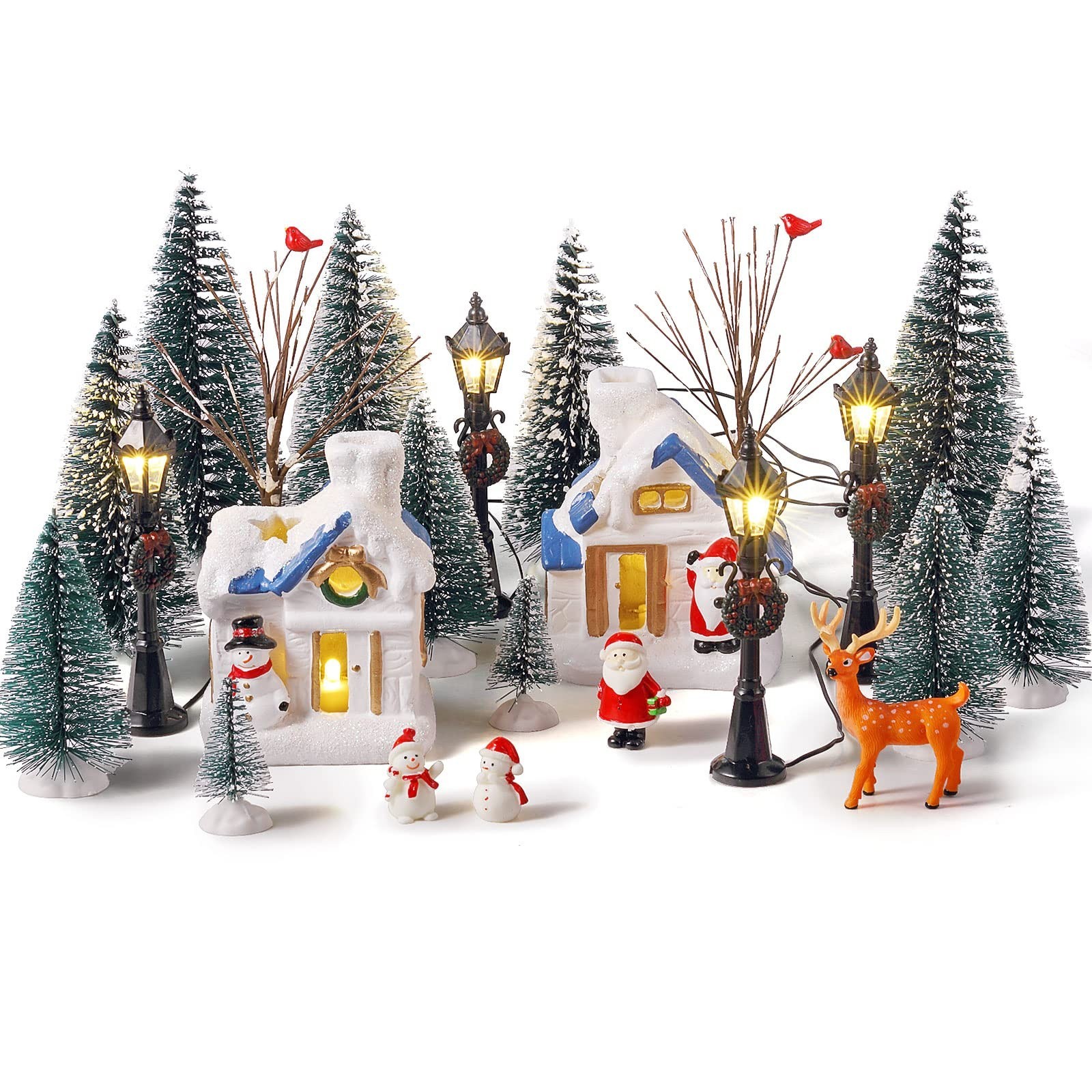 Namalu 34 Pieces Christmas Village Houses Set, Mini Christmas Trees Accessori...