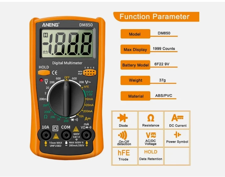 LCD Digital Multimeter AC DC Voltmeter Ammeter Ohmmeter Volt Tester Leads Meter