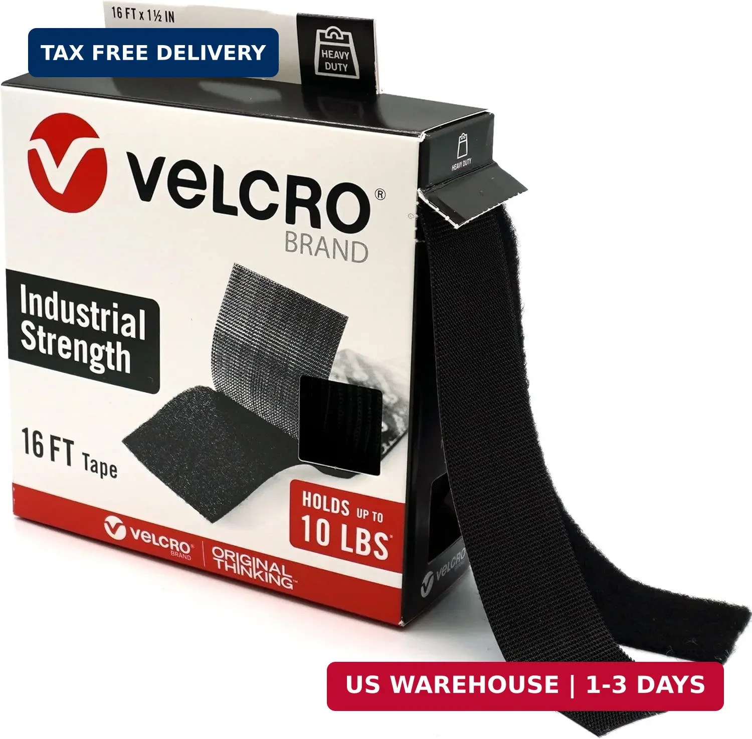 VELCRO Brand Heavy Duty Tape | 16 Foot Roll | Strong Sticky Back Adhesive Holds