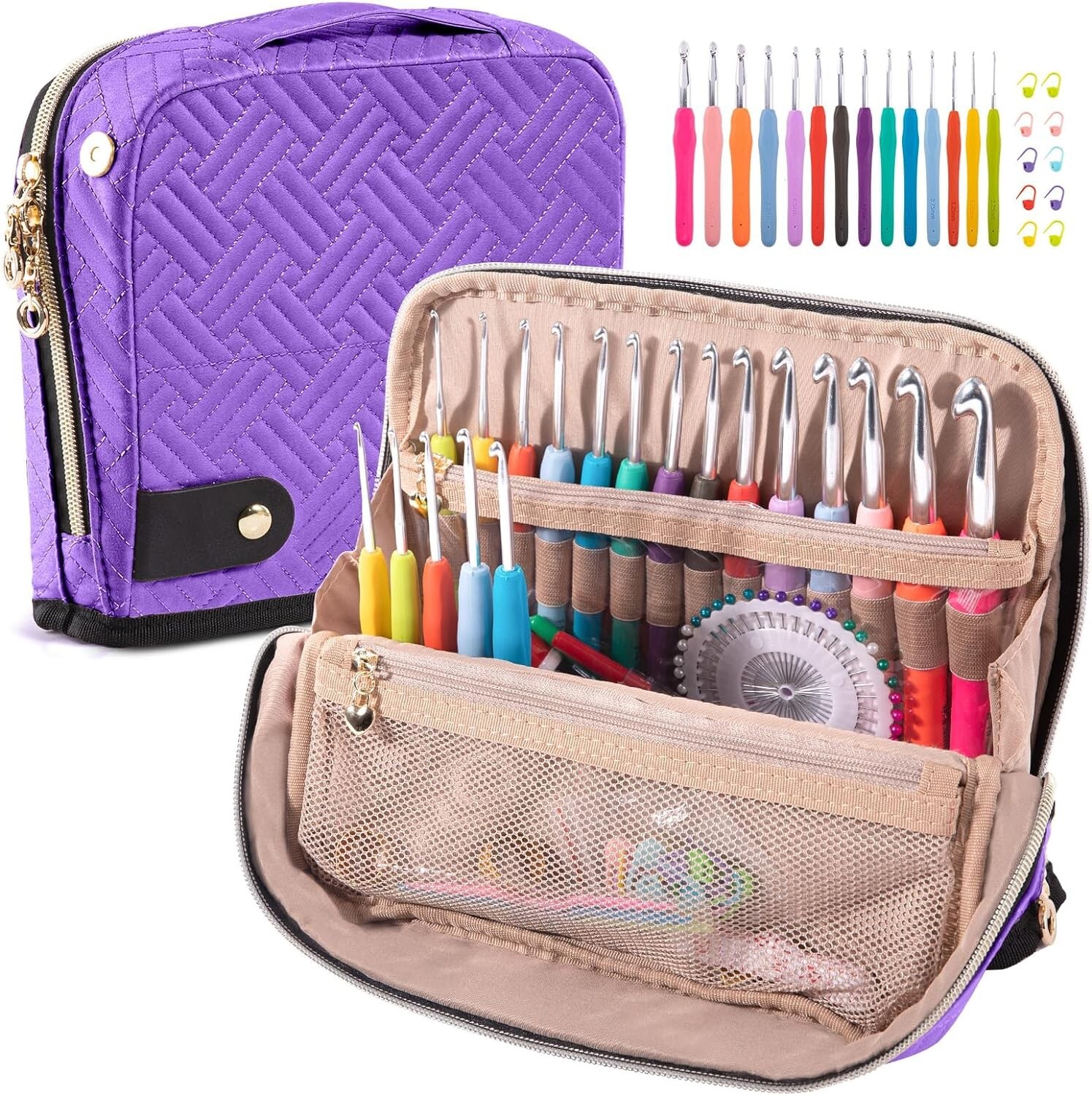Crochet Hook Case with 14 Size Crochet Hooks Set 2mm(B)-10mm(N) Ergonomic Cro