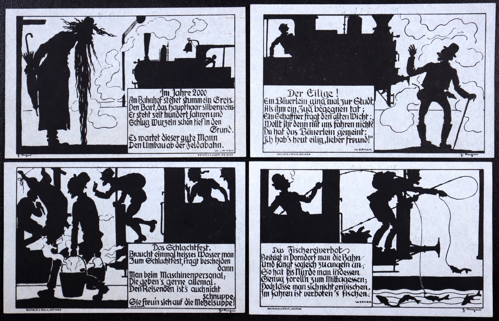 DERMBACH 1922 RARE "Train/Railroad Humorous Silhouettes" Complete Series Notgeld