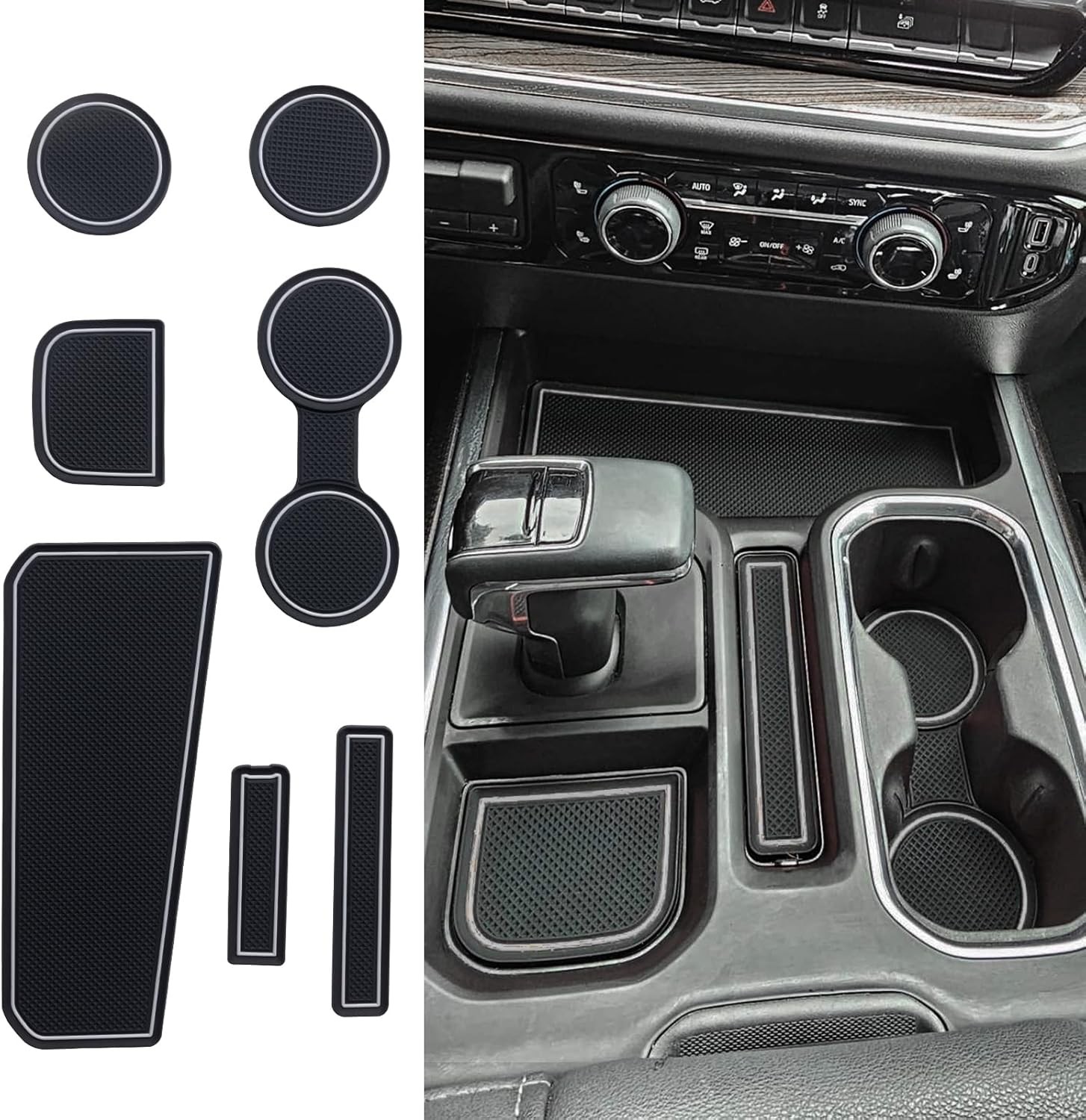 Gray 7PCS Console Liners Compatible with 2023-2026 Chevy Silverado/GMC Sierra 15