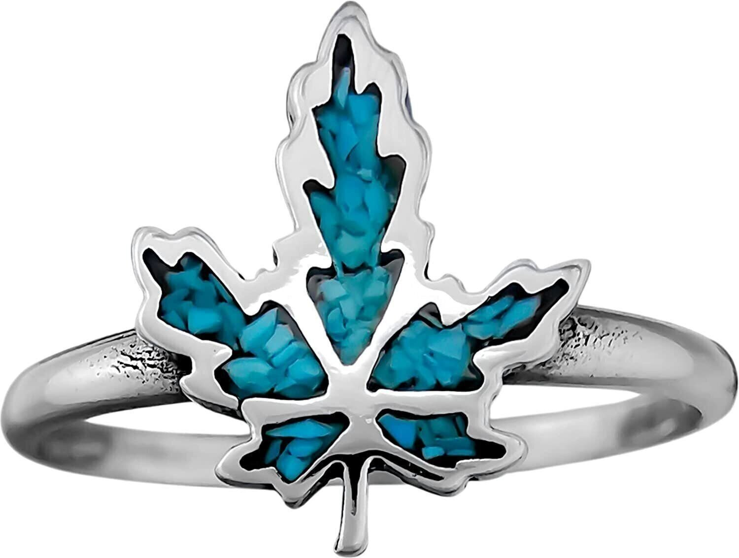 Size 4 Sterling SIlver Turquoise Palmate Leaf Ring