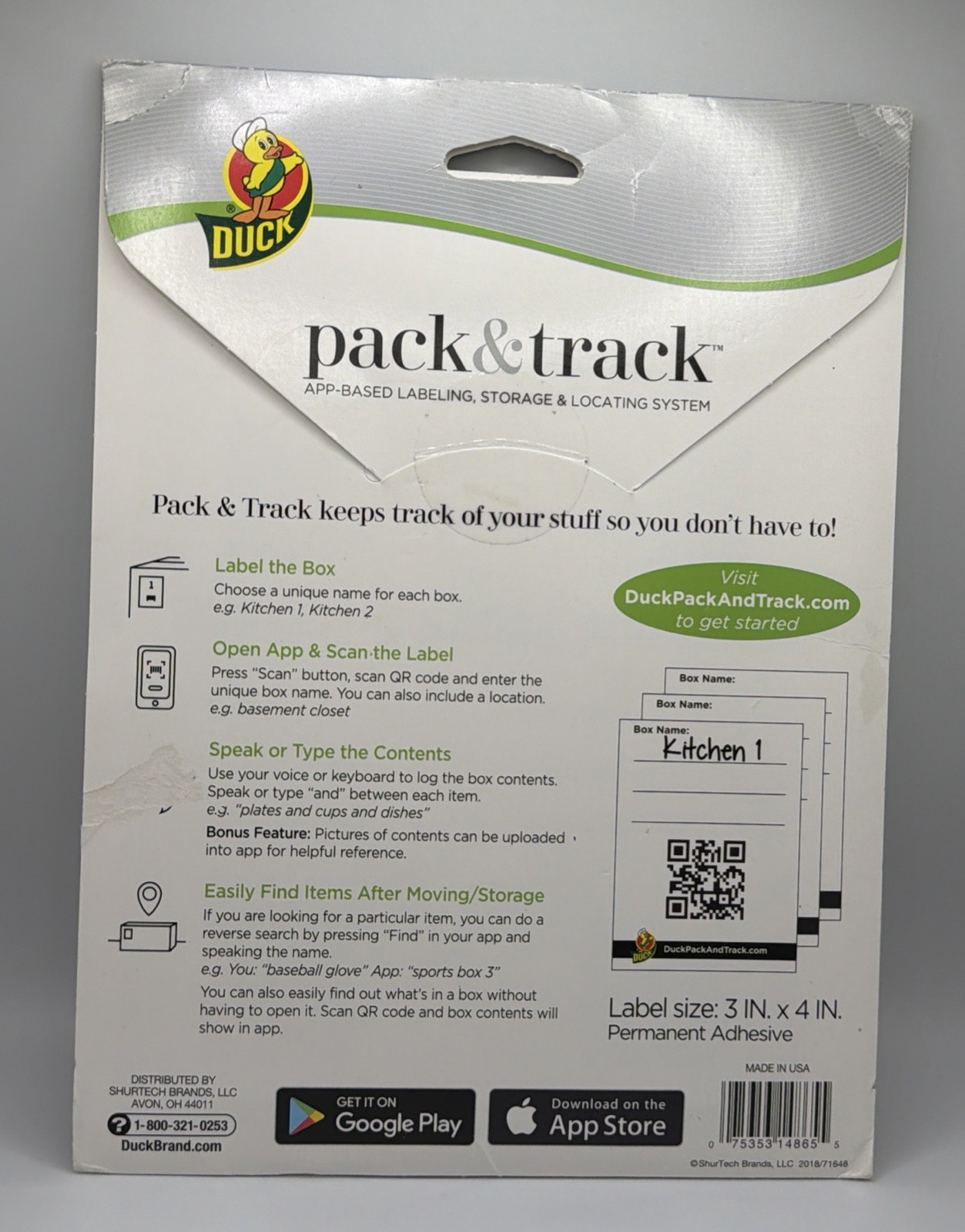 Duck Pack and Track Scannable Storage &Locating System 40 Label - White