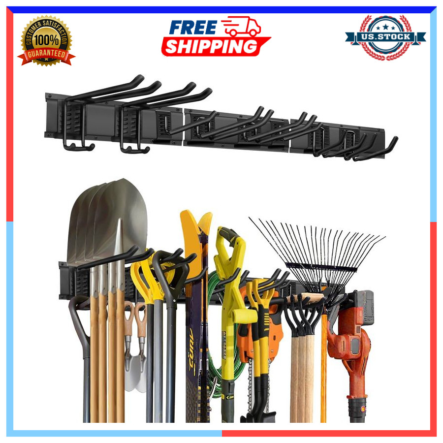 48" Heavy Duty Garage Tool Organizer Wall Mounted Rack 8 Hooks Garden Tool Stora