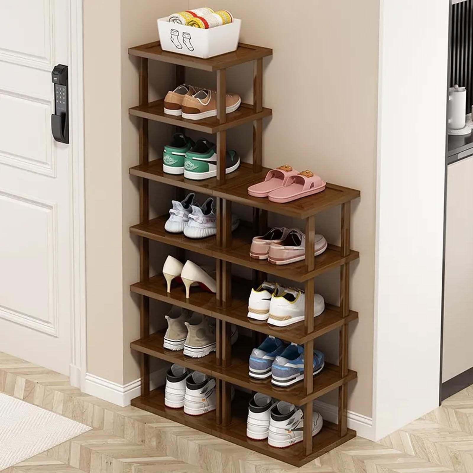 Vertical Shoe Rack-Tall Narrow Shoe Rack Organizer for Small Spaces,12Tier Ba...