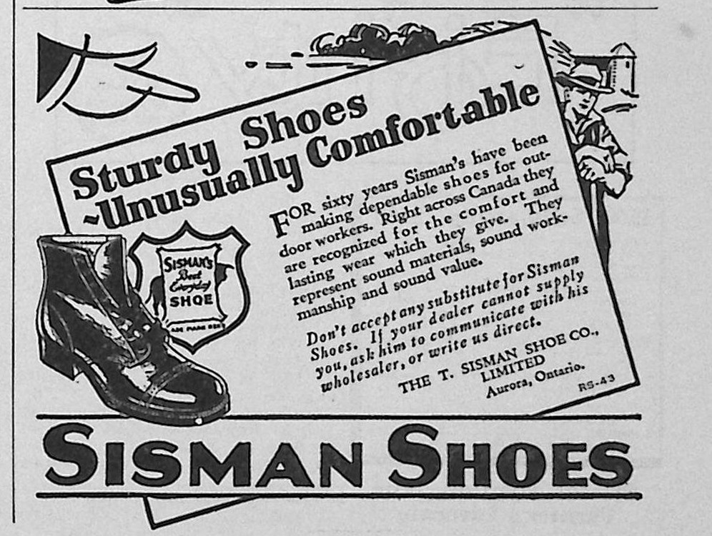 1927 Canadian Sisman Shoes ad Comfort & Durability – No Tariffs