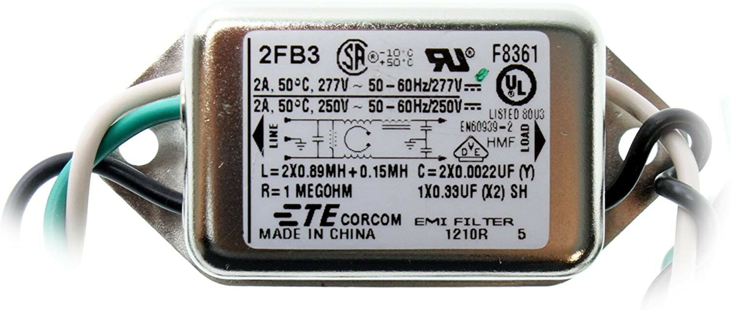 TE-CORCOM 2FB3 EMI Filter 1928R, 277VAC @ 2A F8361, EN60939, Listed: UL, CSA