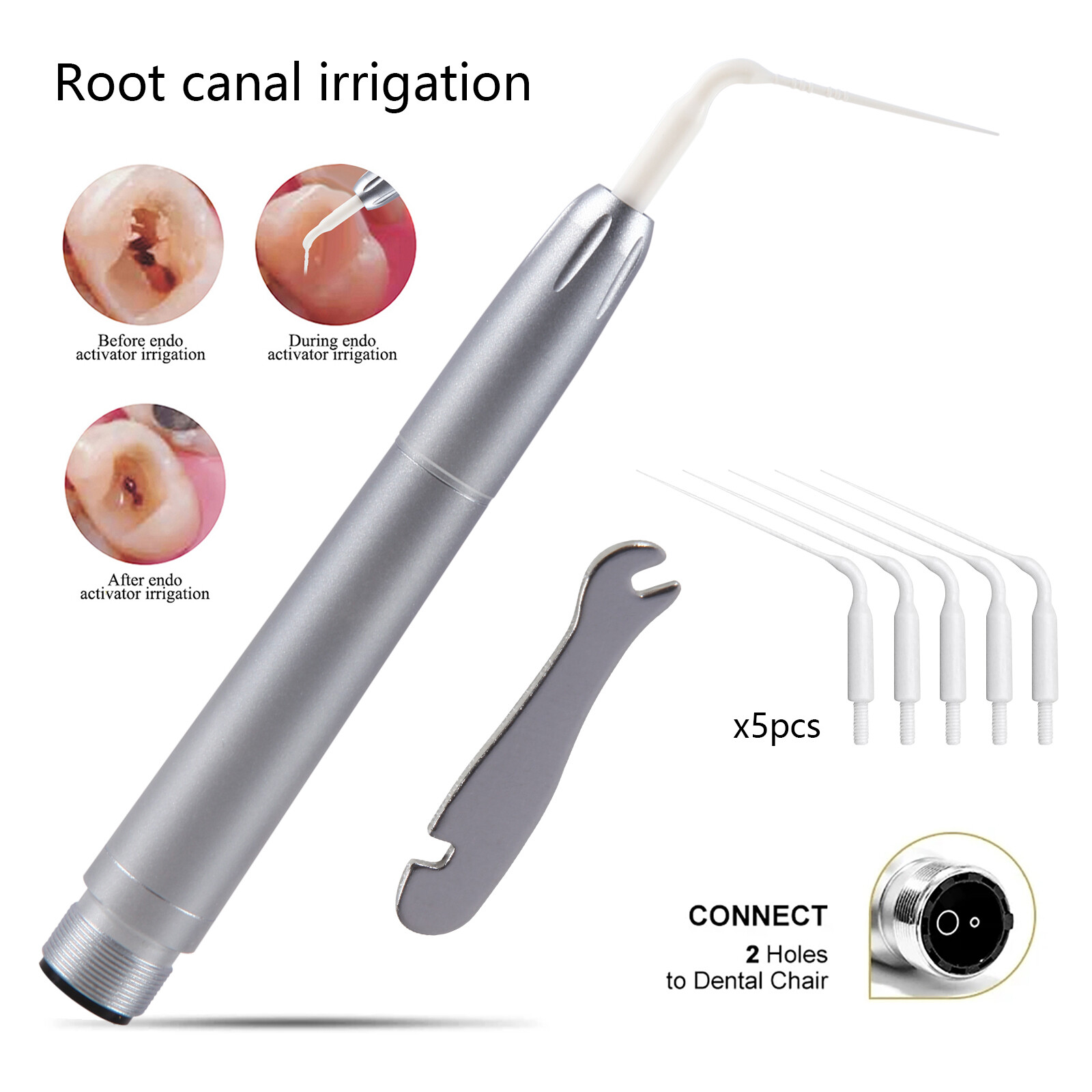 Dental Air Scaler Handpiece 5 Endo Irrigation Tips Compatible with KAV 2Hole DL