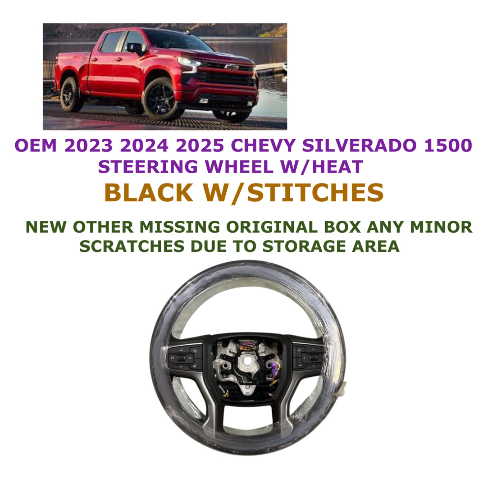 2023 2024 2025 2026 Chevy Silverado 1500 steering wheel W/HEAT BLACK 85594327