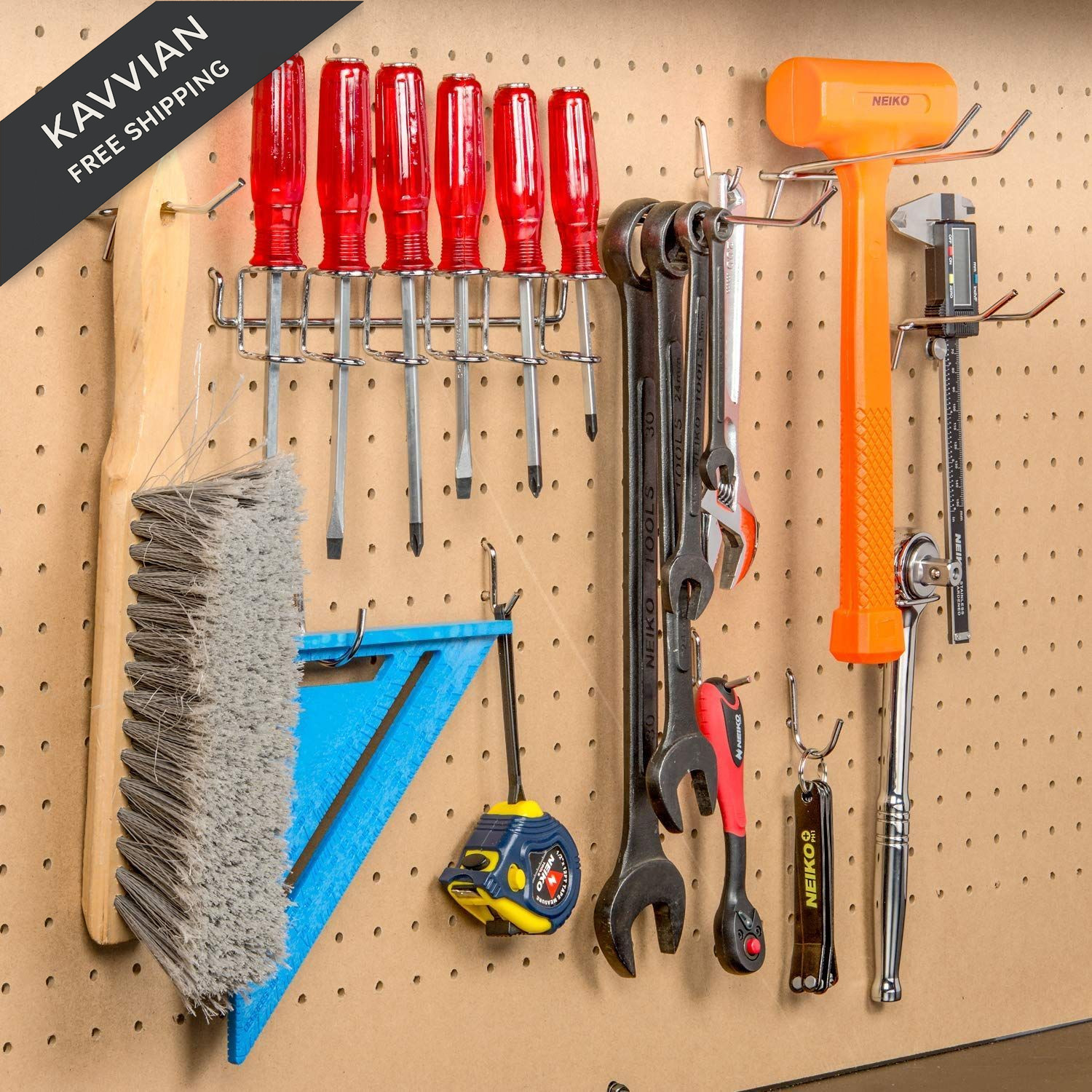 Hiltex 53106 Pegboard Hook Assortment Set, 50 Piece 50 Hooks, Silver