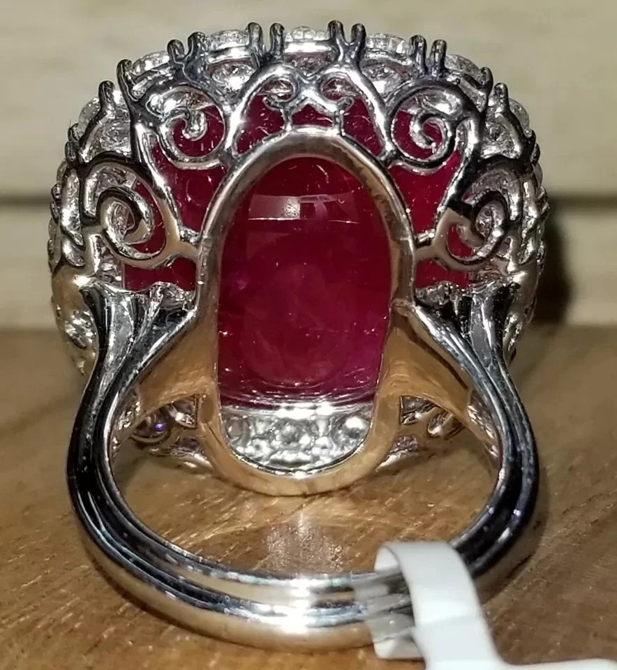 11.80 Ct Cushion Natural Ruby & Diamond Wedding Ring Sterling Silver