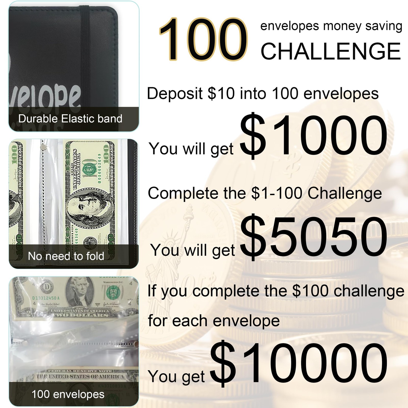 APMFHO 100 Days Money Saving Challenge Coin Envelope Budgetstorage Black
