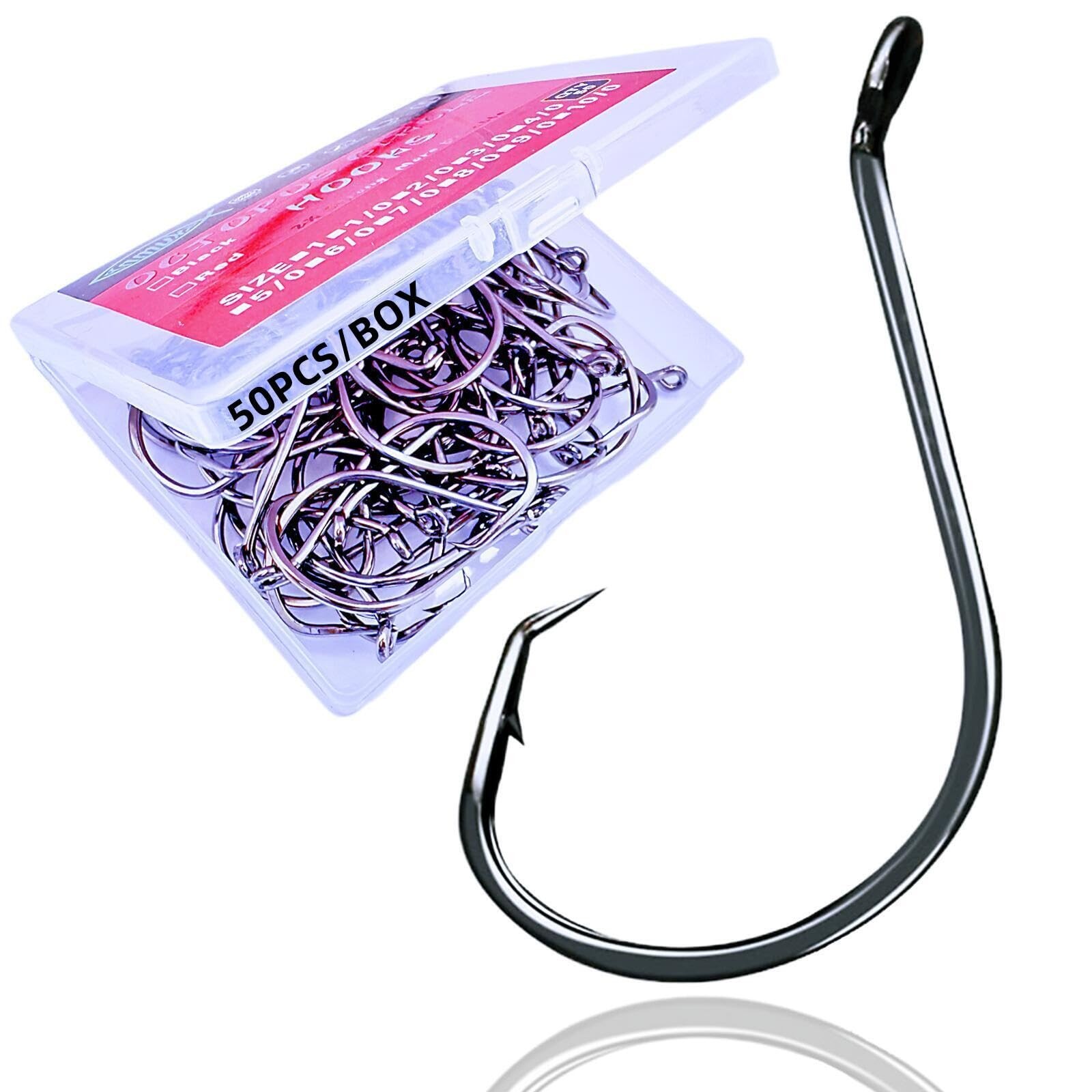 Circle Hooks Fishing 2X Strong Octopus Offset Fish 1# 50/Pack, Silver