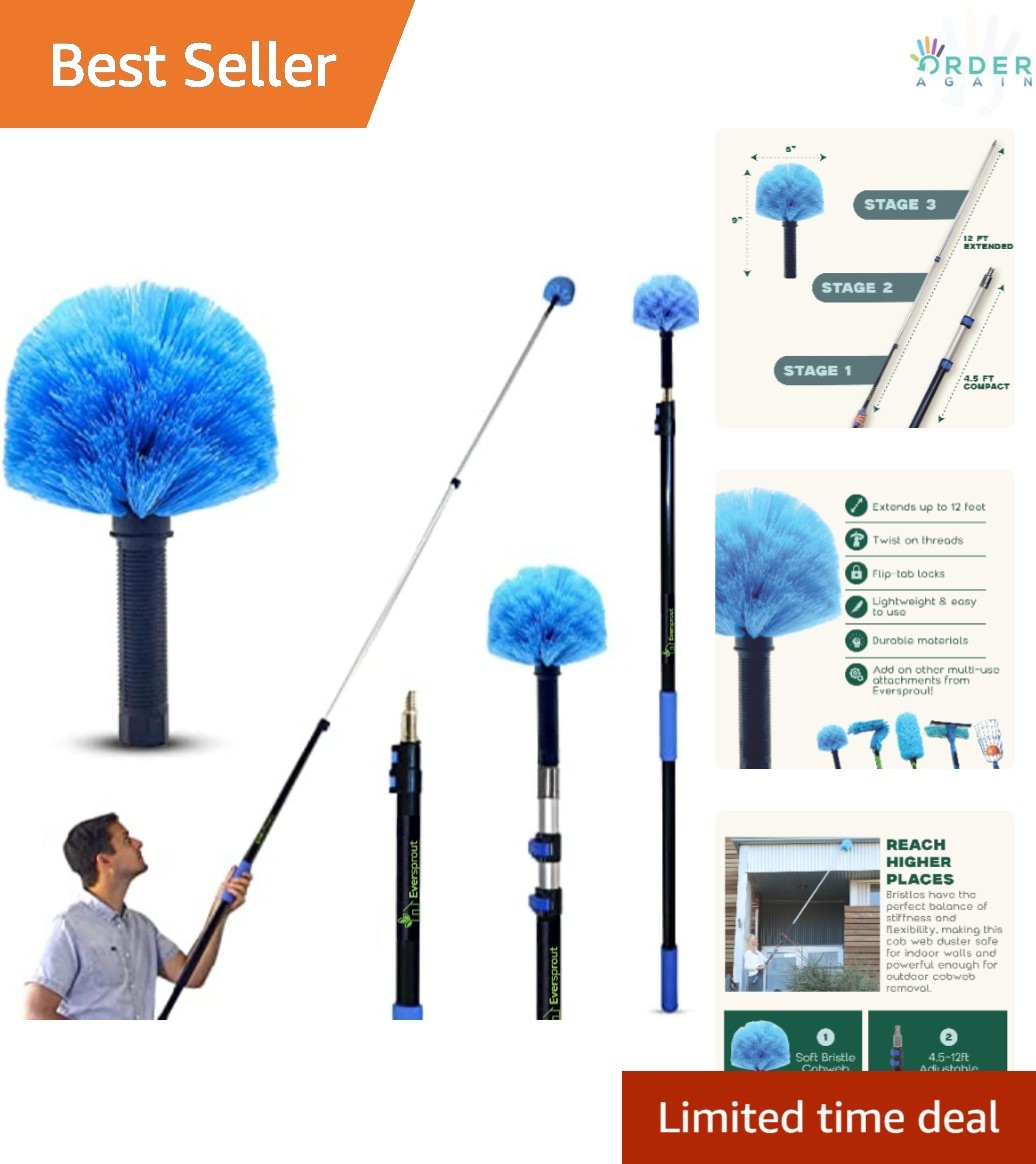 Telescoping Cobweb Duster Aluminum Handle 5-12ft for High Ceilings Indoor Out...