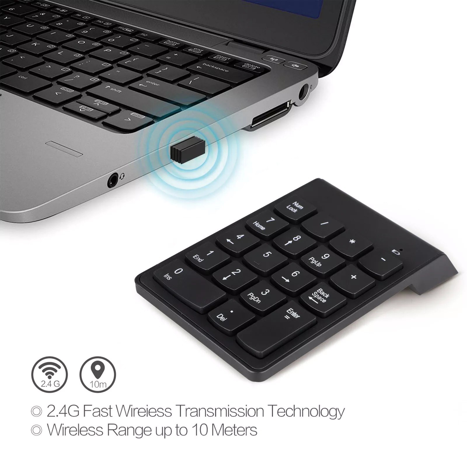18-Key Wireless Number Keyboard W/2.4G USB Receiver 33ft Range Ergonomic Design