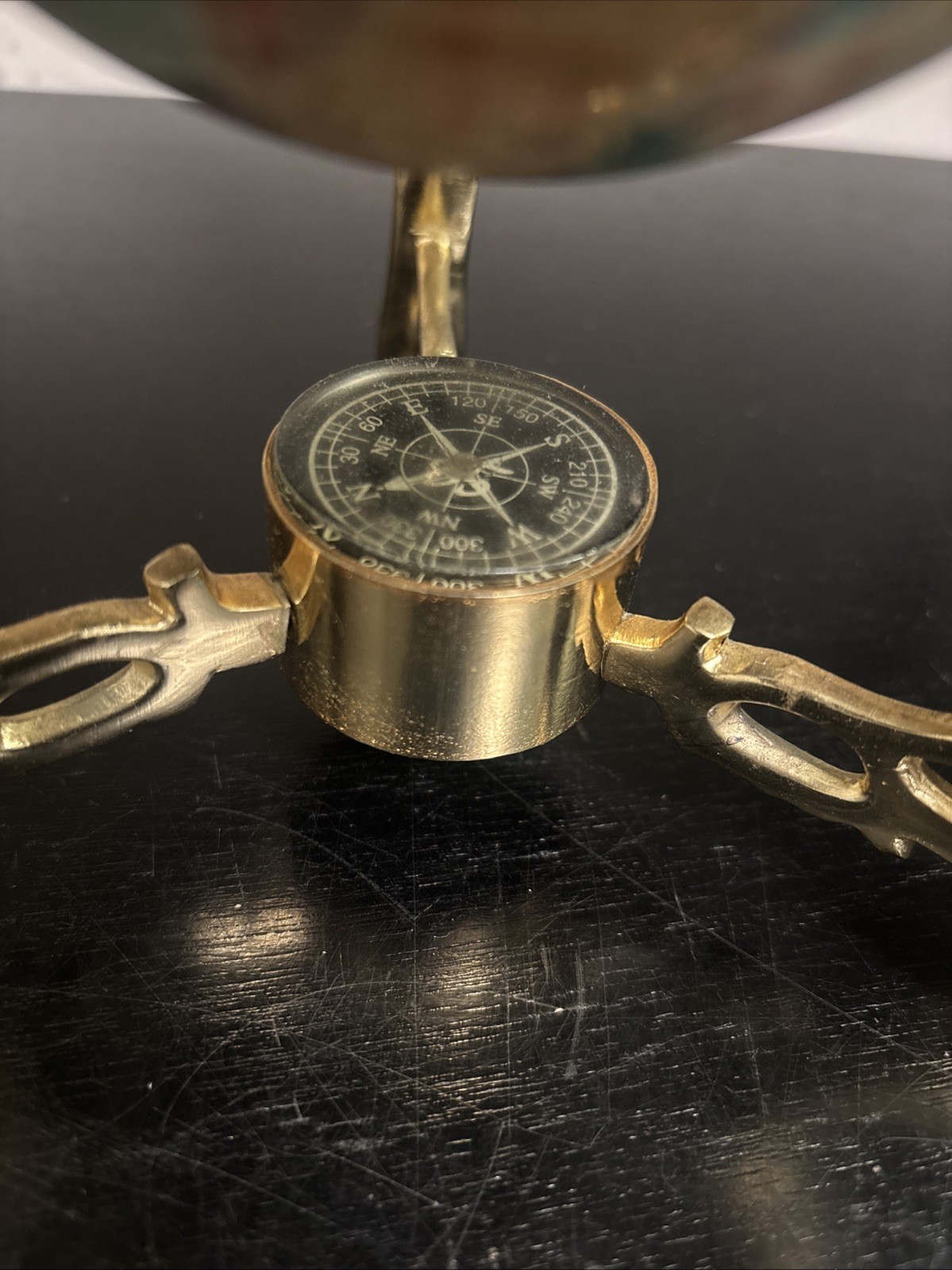 World Globe with Gold Metal Stand & Compass