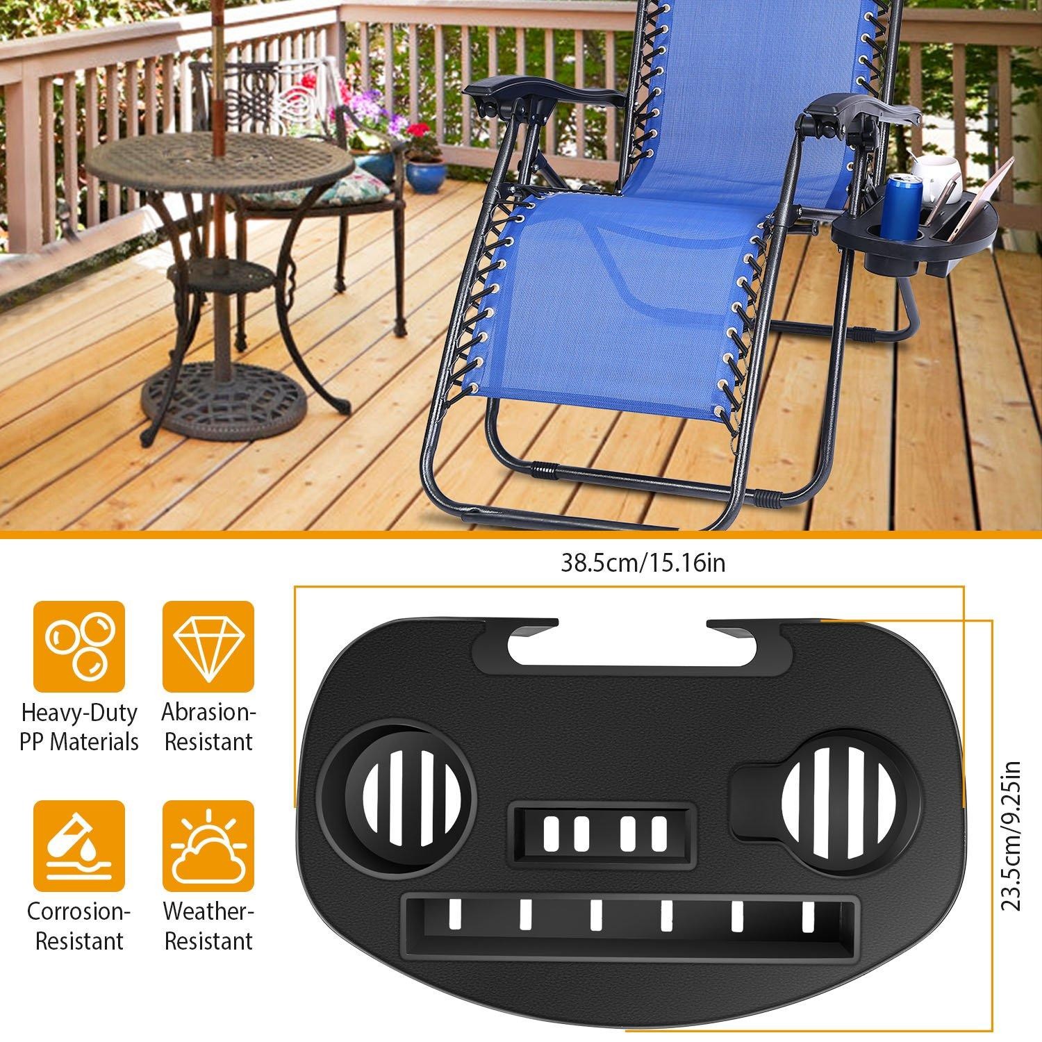 Zero Gravity Chair Cup Holder Clip On Side Tray w/Beverage Can Mobile Devices