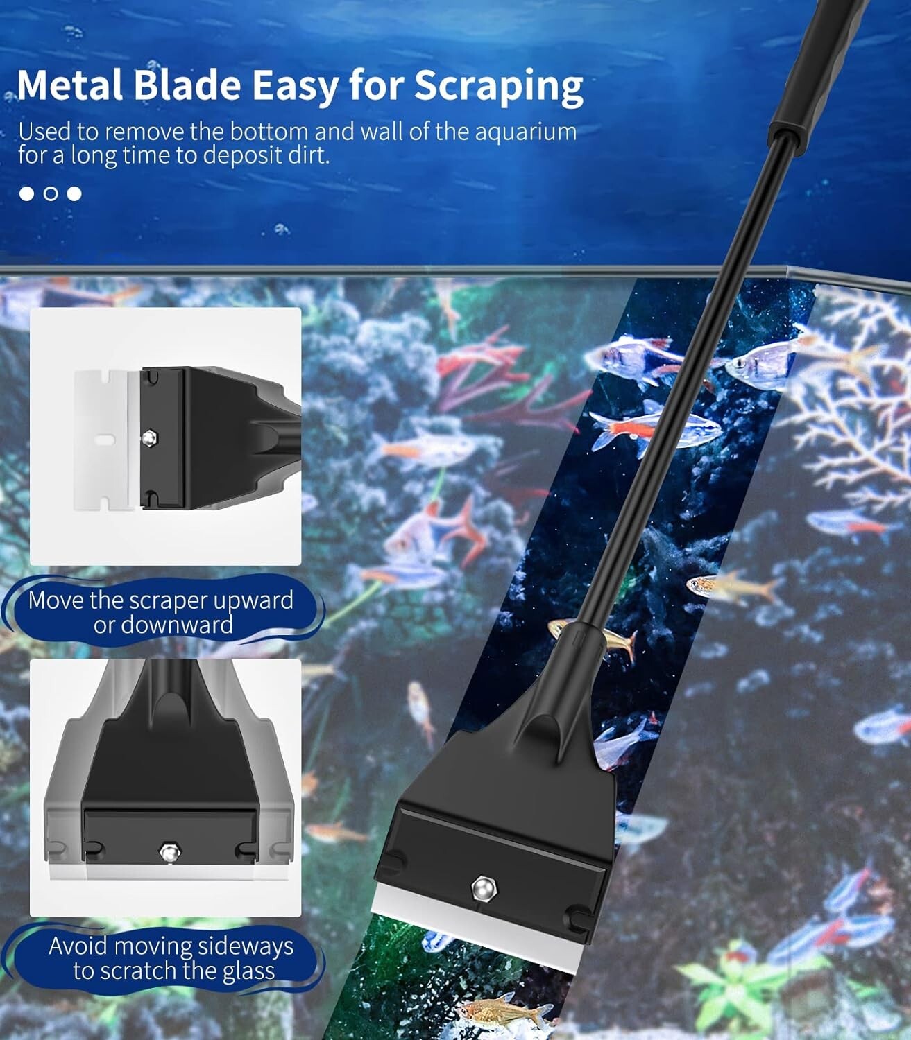 Aquarium Algae Scraper for Glass Aquariums with 5 Replaceable Blades, Fish Tank
