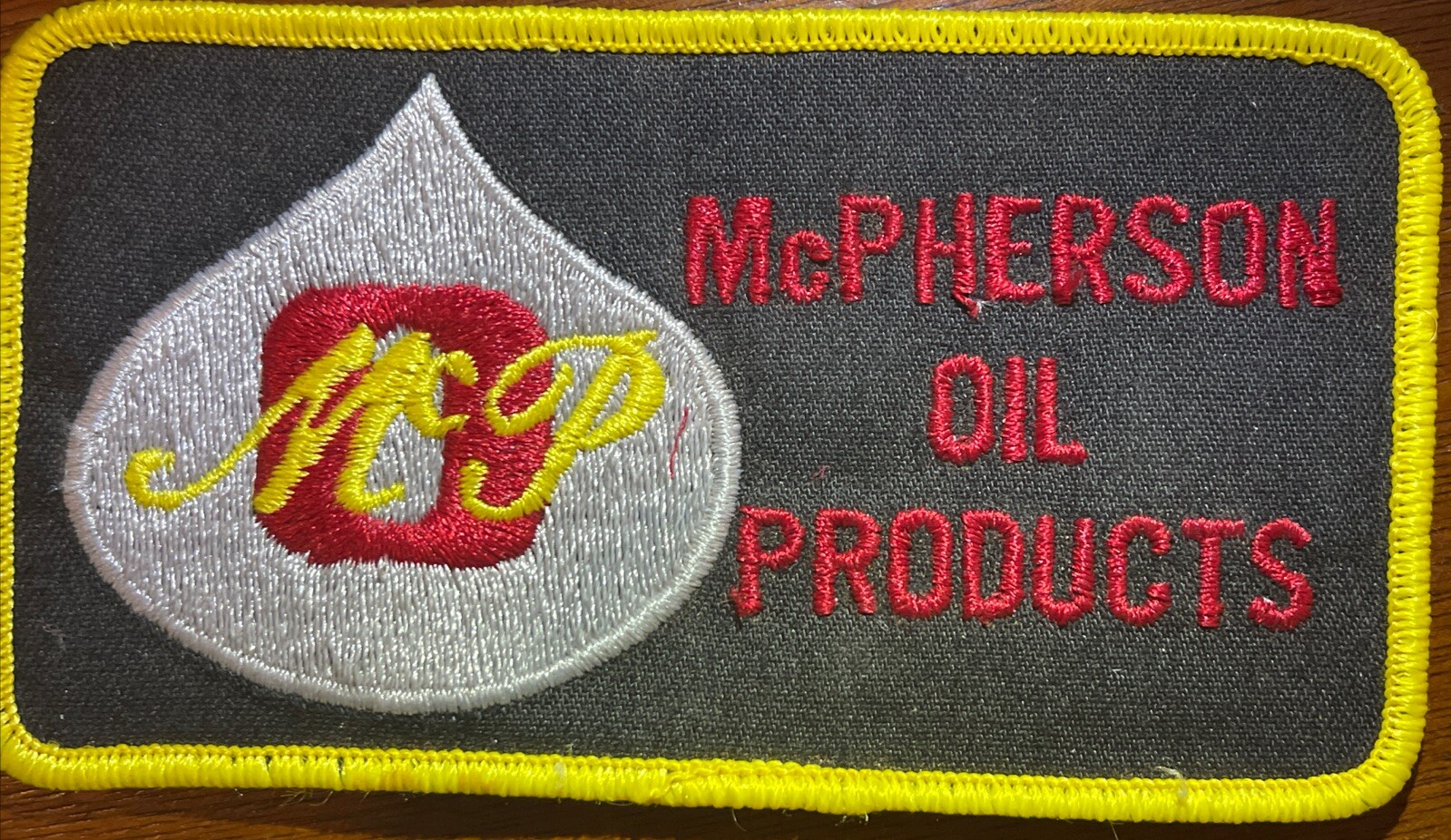 Vintage McPherson Oil Products Patch McP; 2.5” Tall By 5” Wide - NEW OLD STOCK