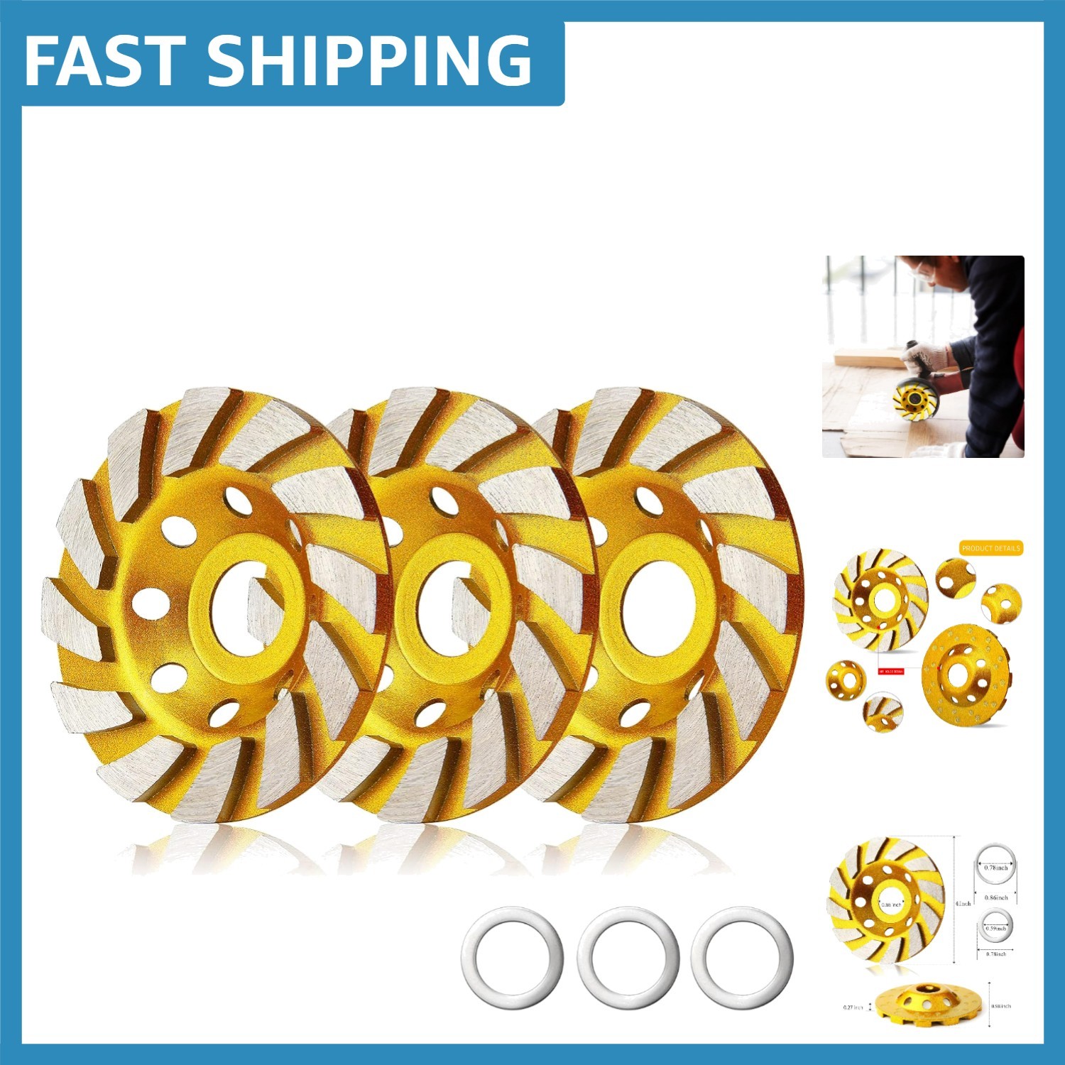 Coarse to Medium Grit Diamond Cup Grinding Wheels - 3 Pack for Smooth Finishes